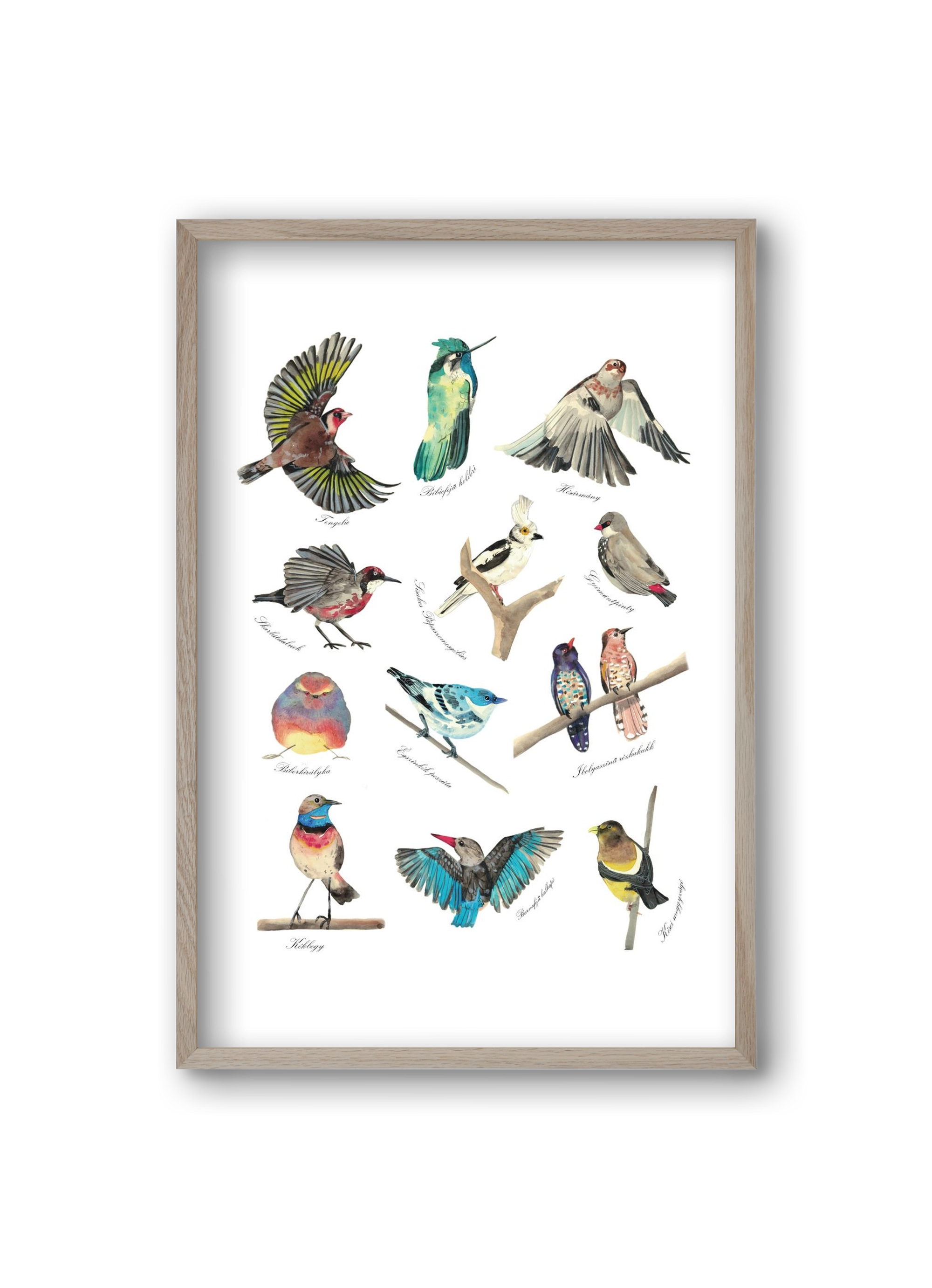 madarak, 20x30 cm (20x30 cm), Tölgy keret