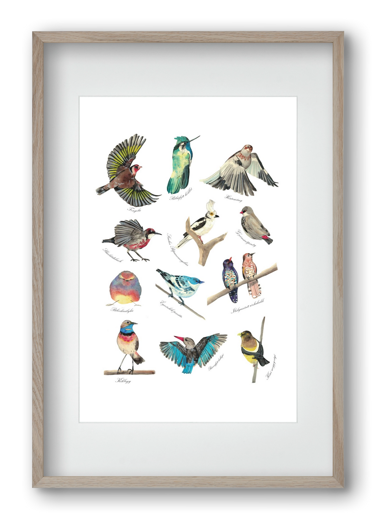 madarak, 40x60 cm (30x45 cm), Tölgy keret, paszpartuval