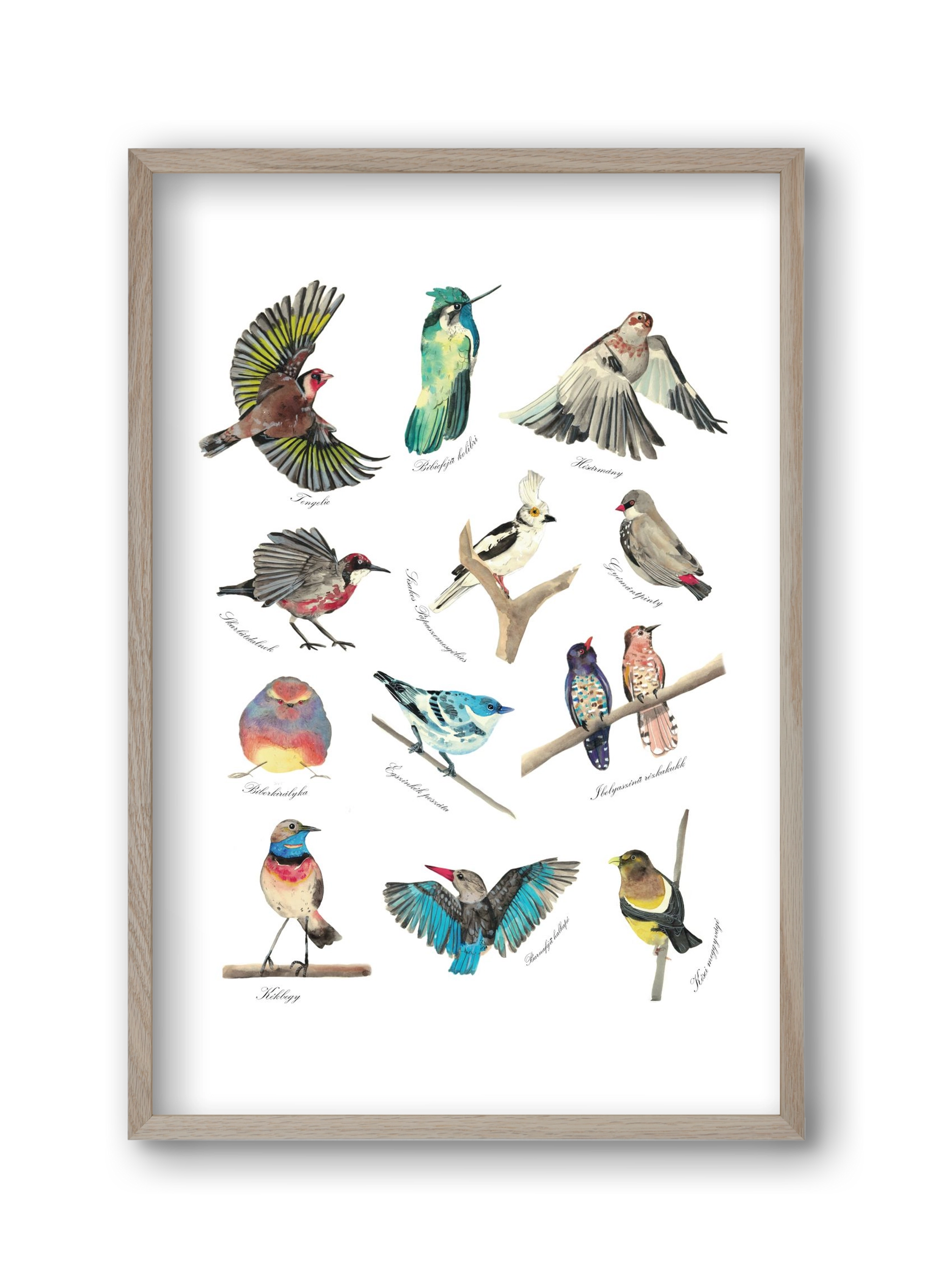 madarak, 30x45 cm (30x45 cm), Tölgy keret