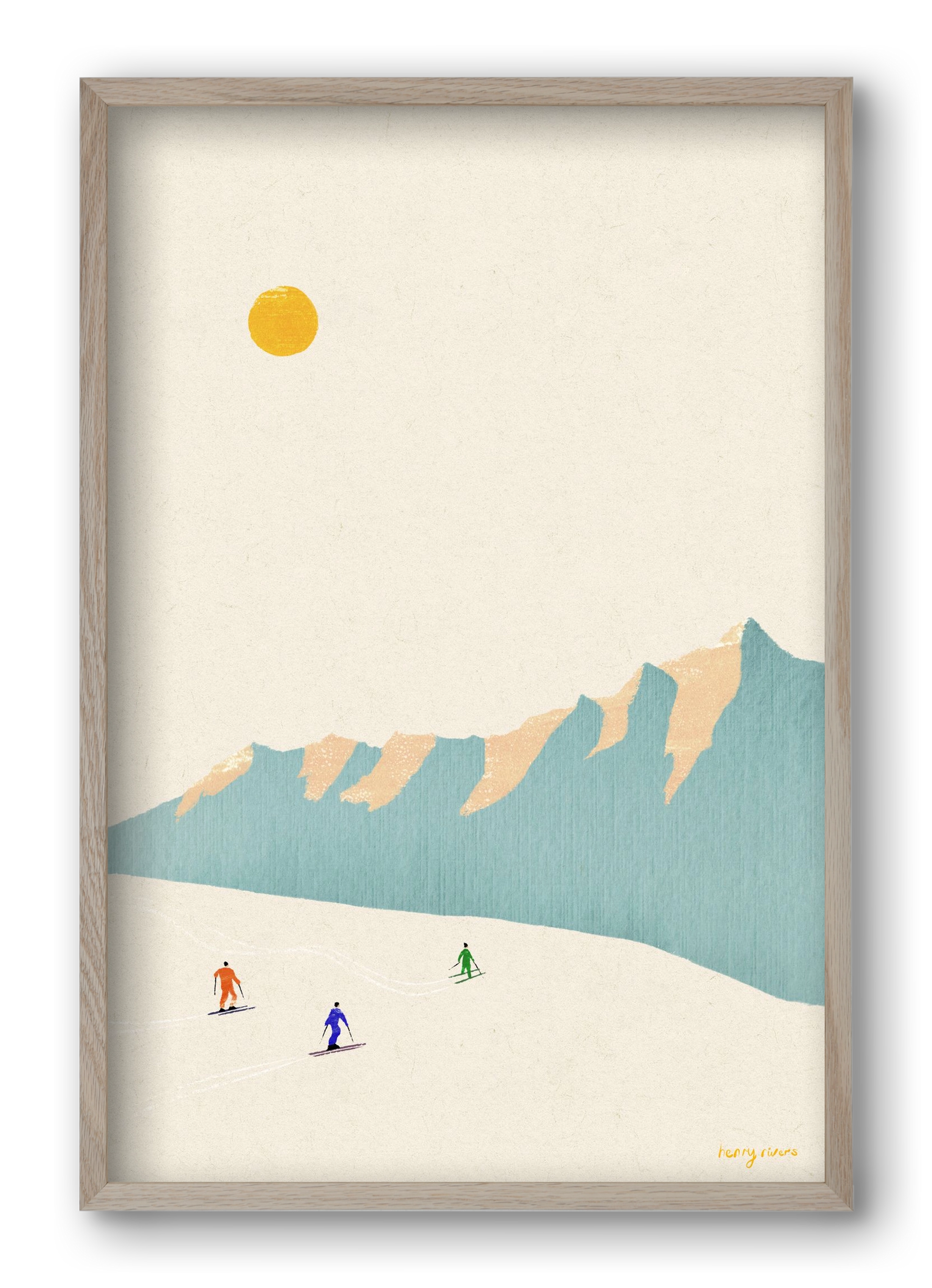 Happy skiers, 40x60 cm (40x60 cm), Tölgy keret