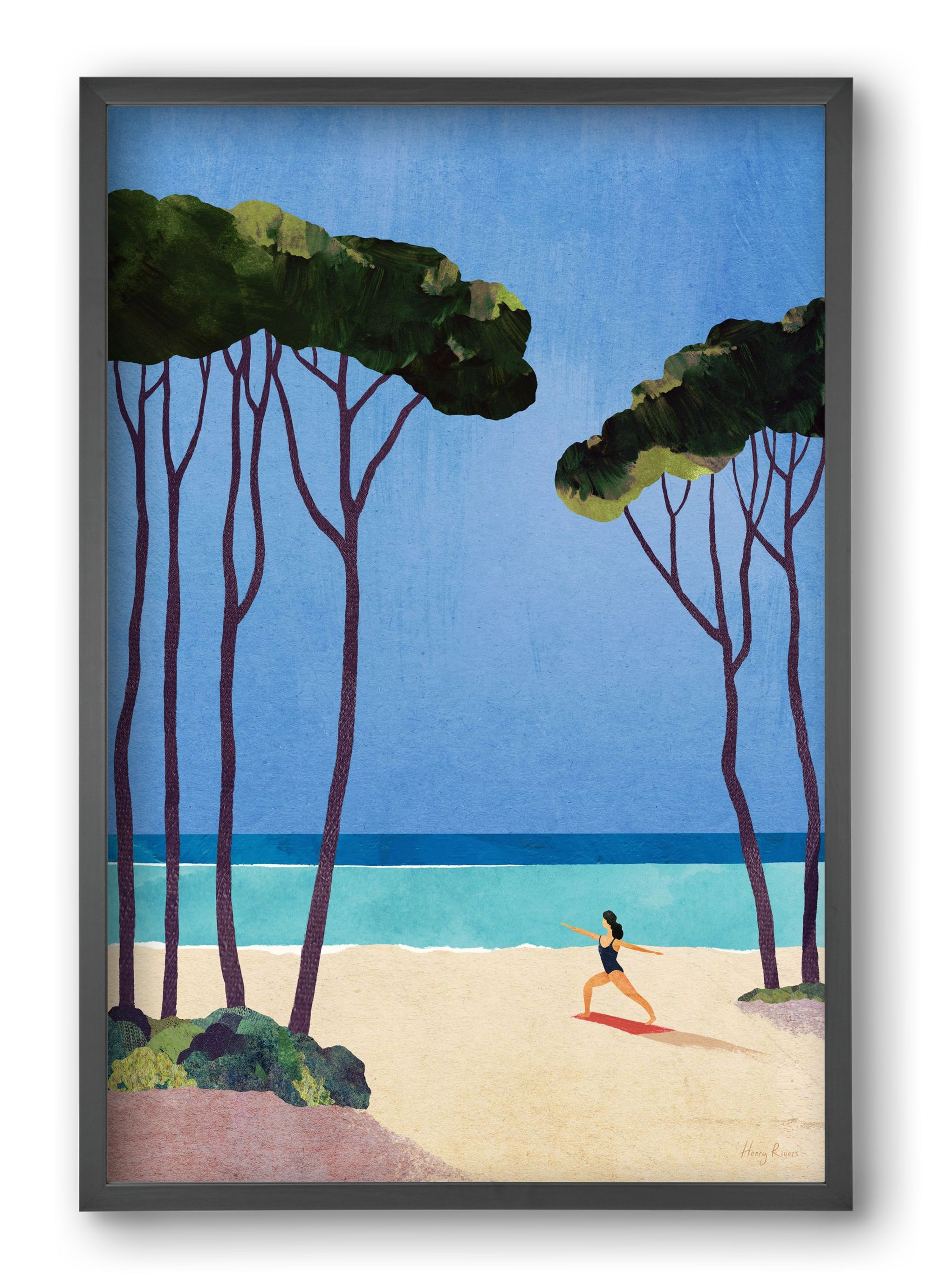 Beach Yoga, 40x60 cm (40x60 cm), Fekete keret