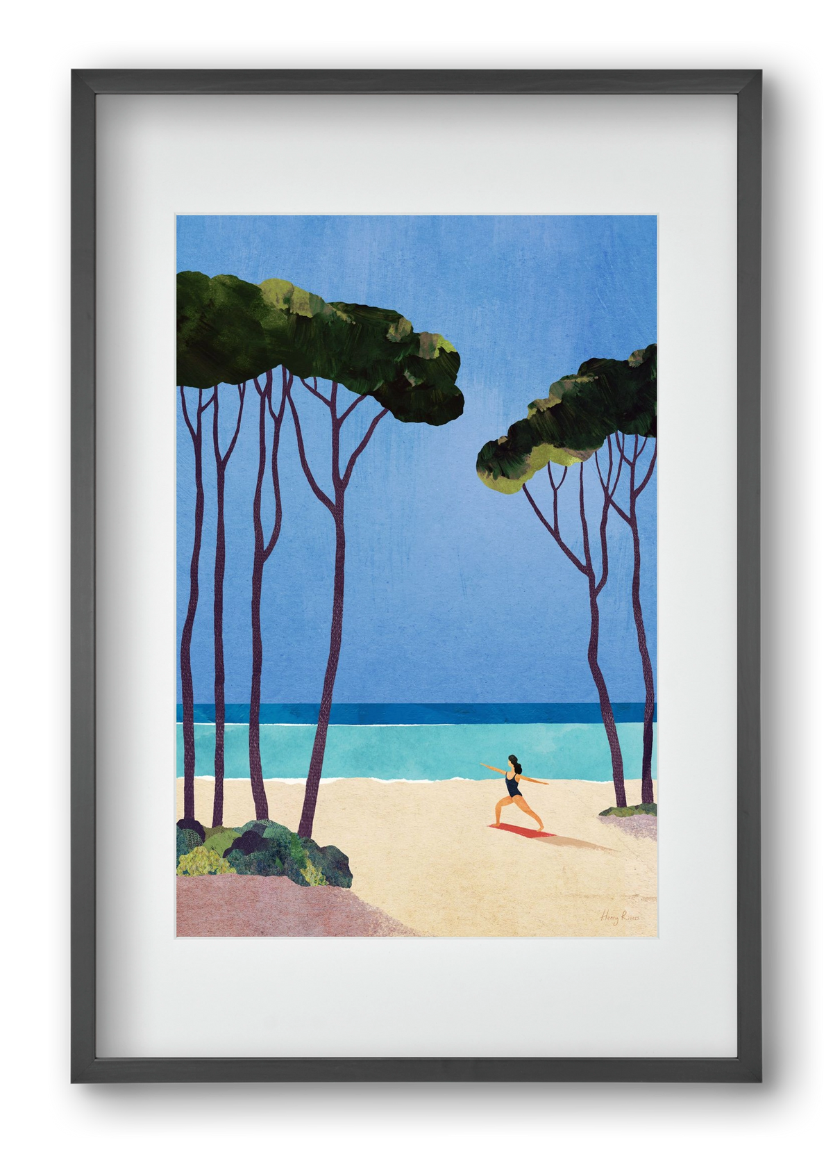 Beach Yoga, 40x60 cm (30x45 cm), Fekete keret, paszpartuval