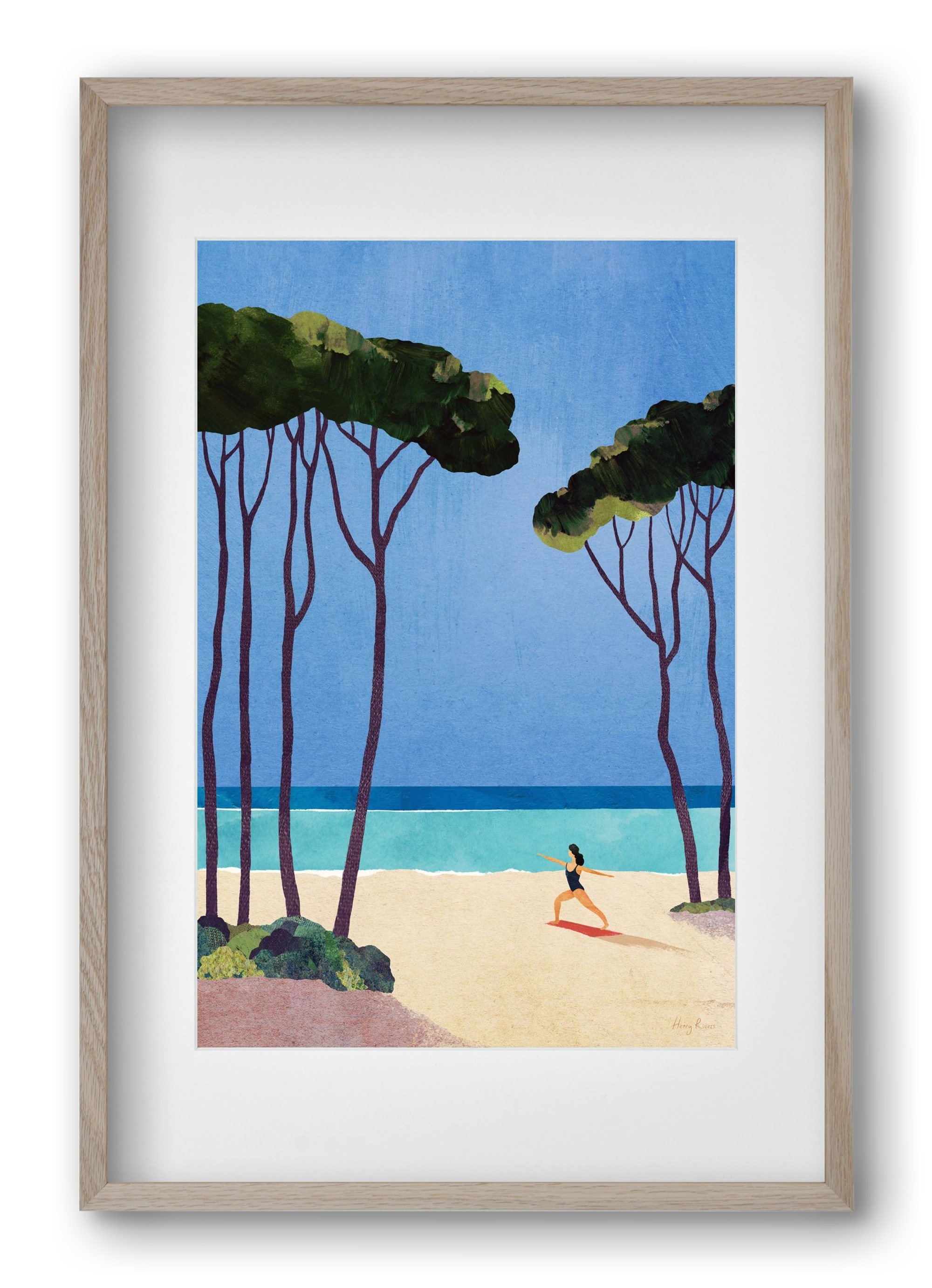 Beach Yoga, 40x60 cm (30x45 cm), Tölgy keret, paszpartuval