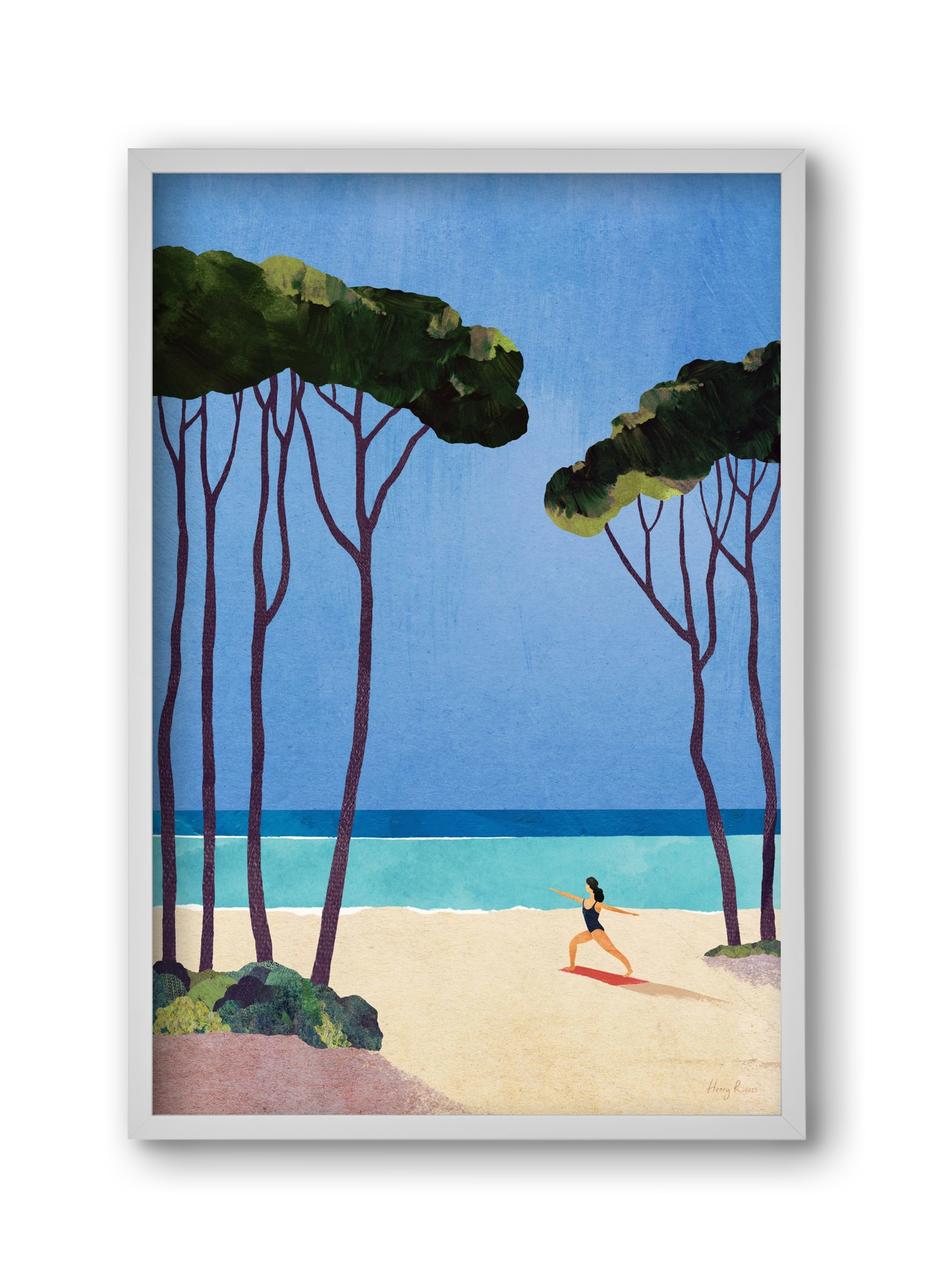 Beach Yoga, 30x45 cm (30x45 cm), Fehér keret