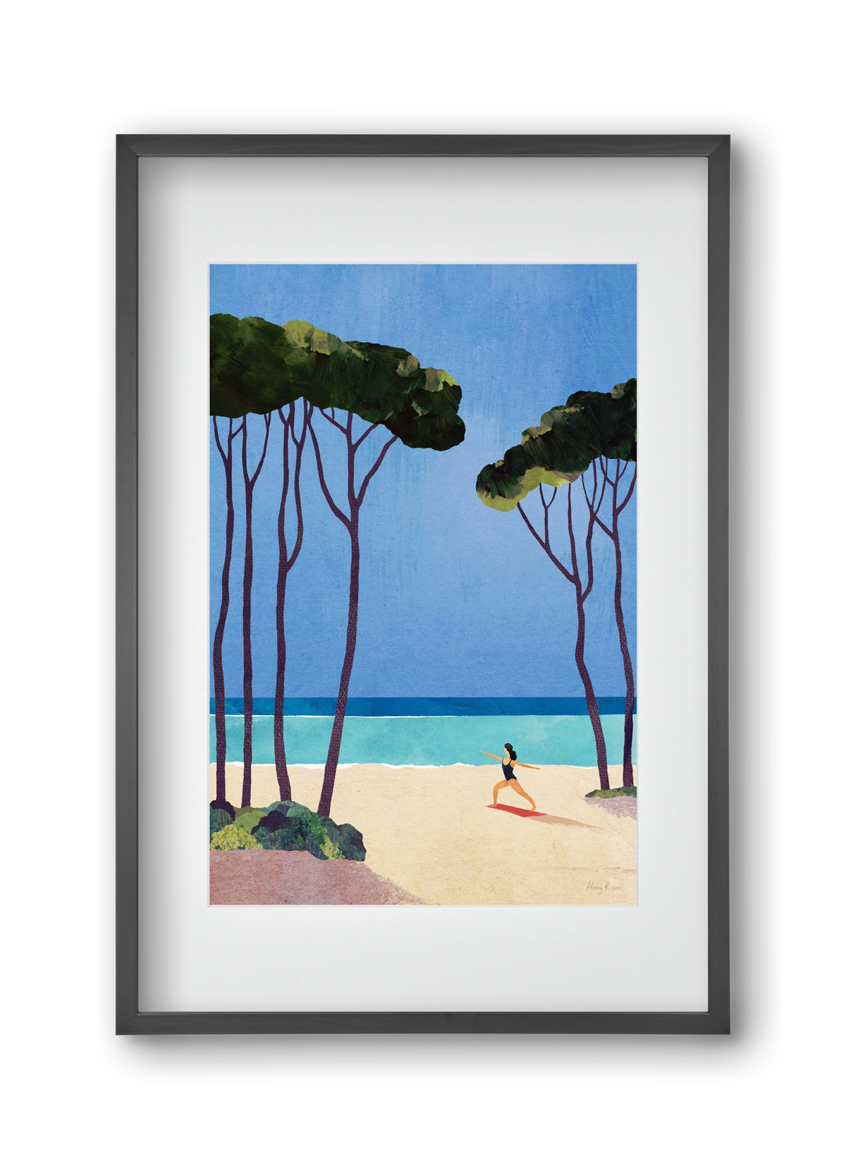 Beach Yoga, 30x45 cm (20x30 cm), Fekete keret, paszpartuval