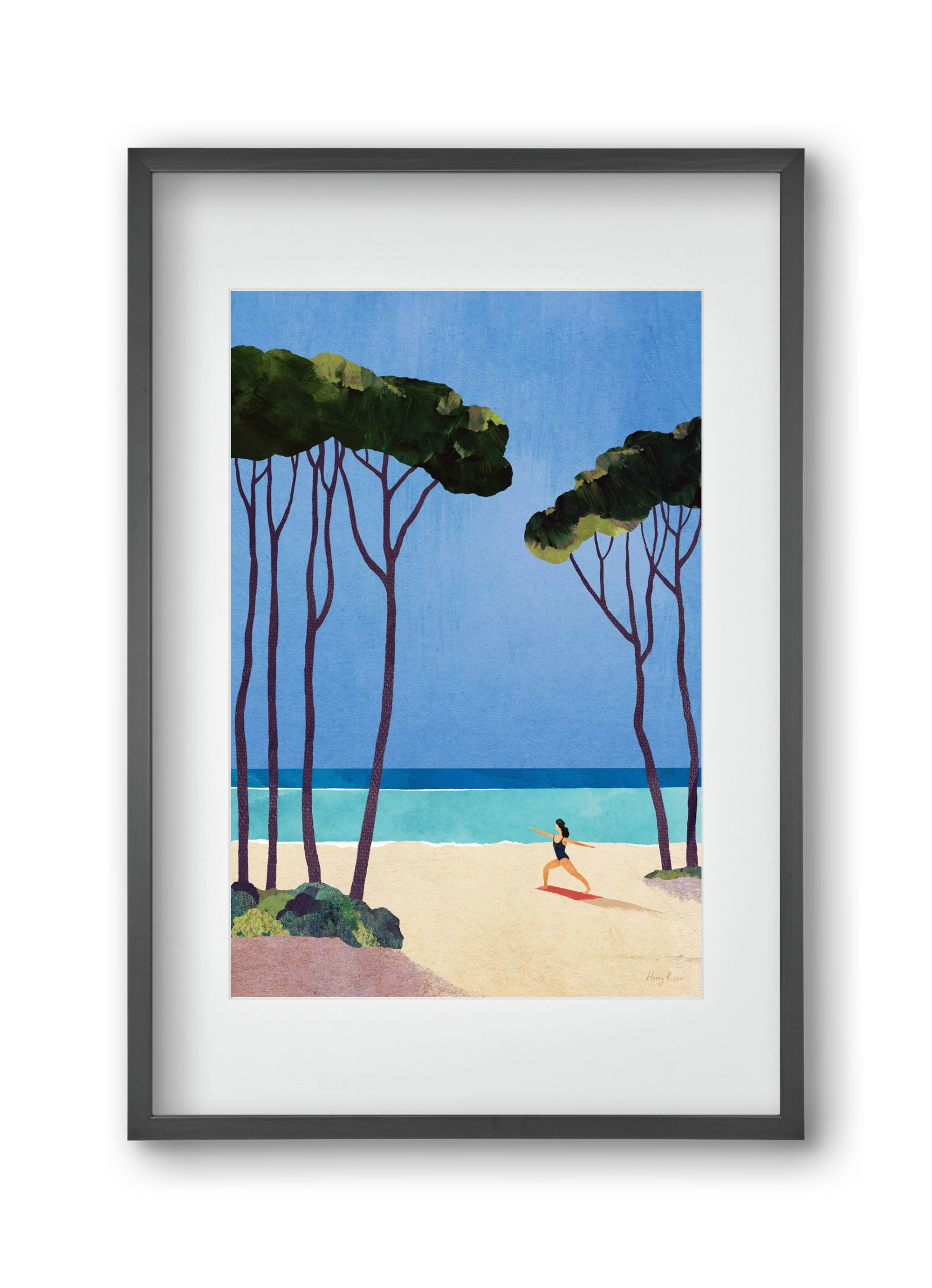 Beach Yoga, 30x45 cm (20x30 cm), Fekete keret, paszpartuval
