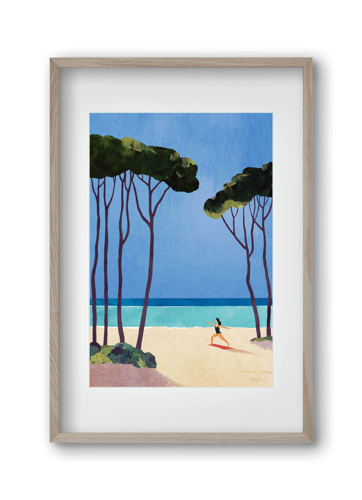 Beach Yoga, 30x45 cm (20x30 cm), Tölgy keret, paszpartuval