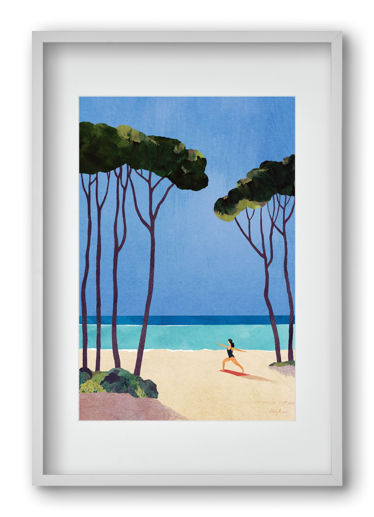 Beach Yoga, 40x60 cm (30x45 cm), Fehér keret, paszpartuval