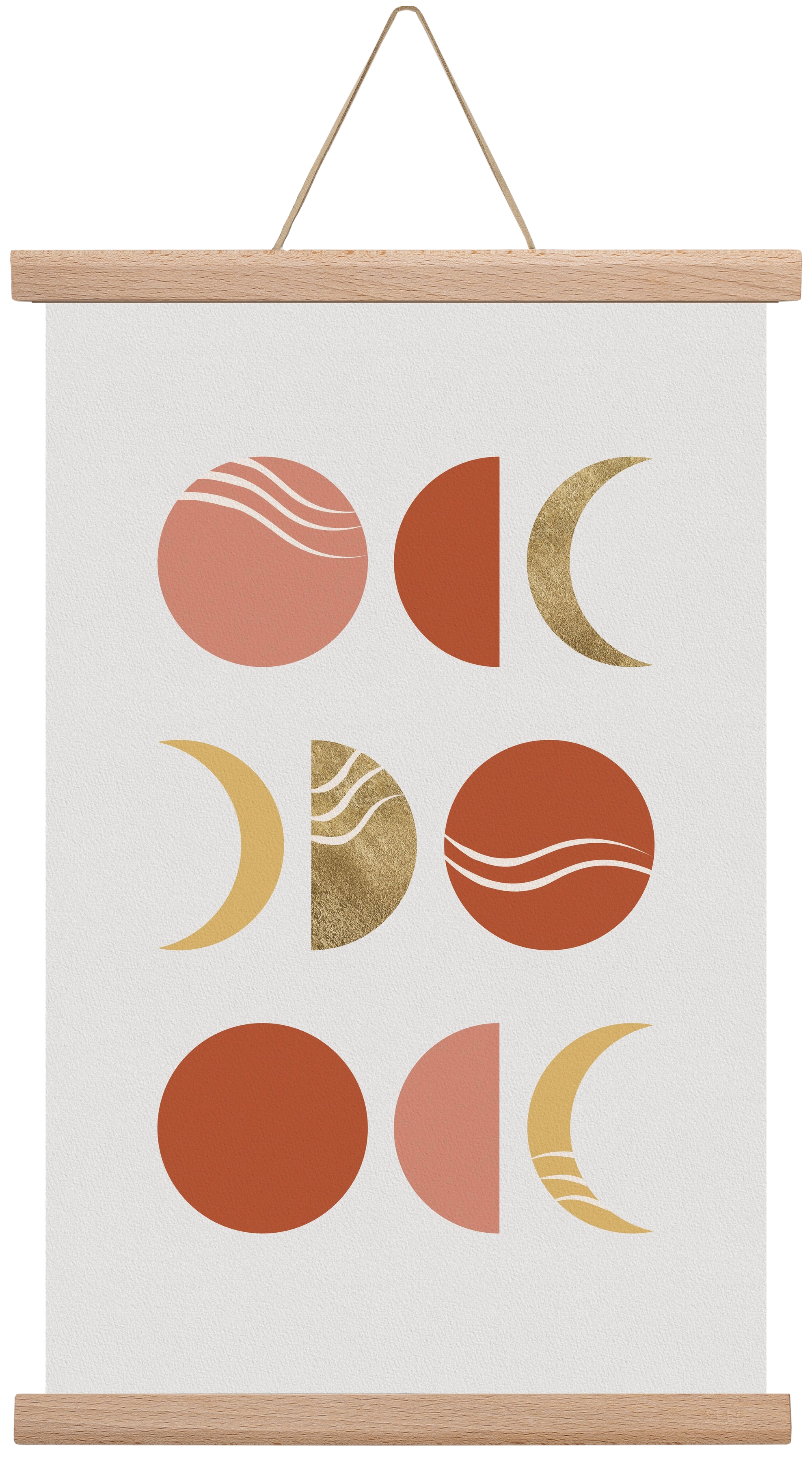 Bohemian Moon Phases, 30x45 cm (30x45 cm), Tölgy akasztó