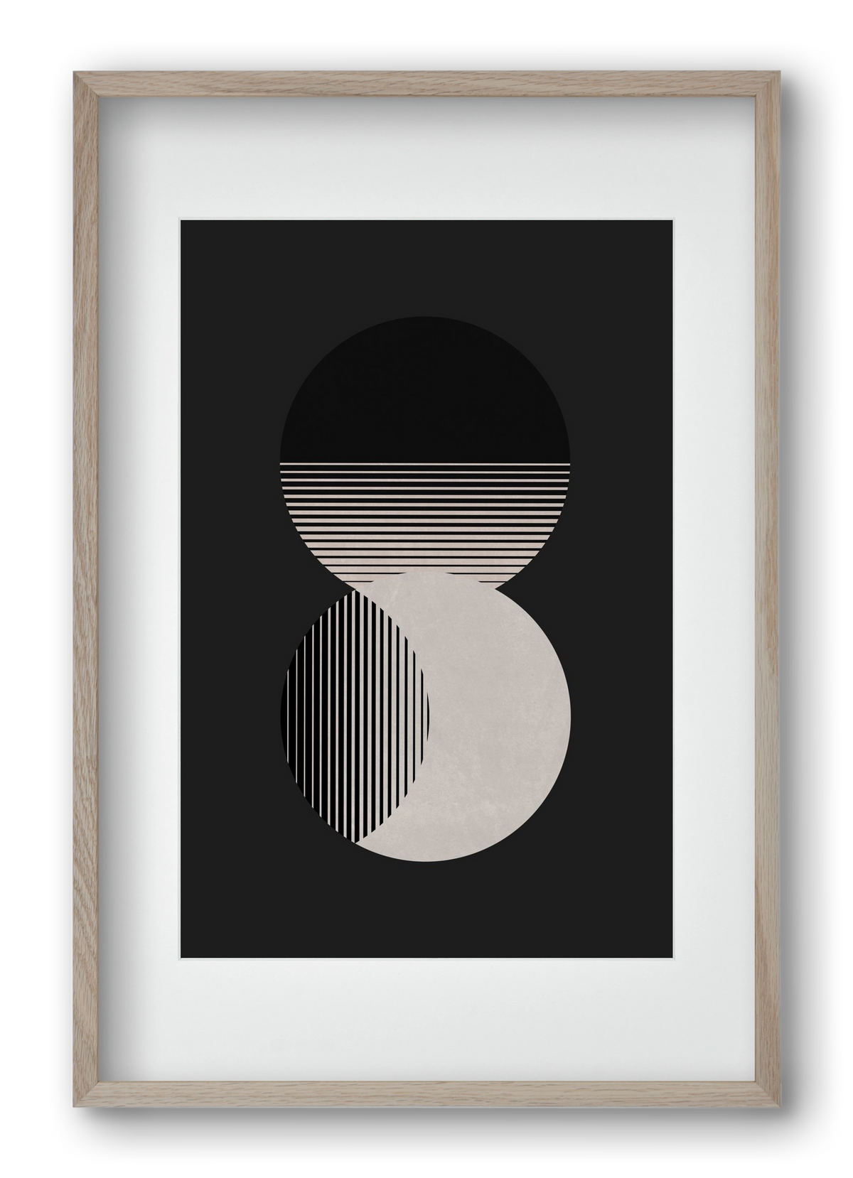 Circle Sun & Moon BW, 40x60 cm (30x45 cm), Tölgy keret, paszpartuval