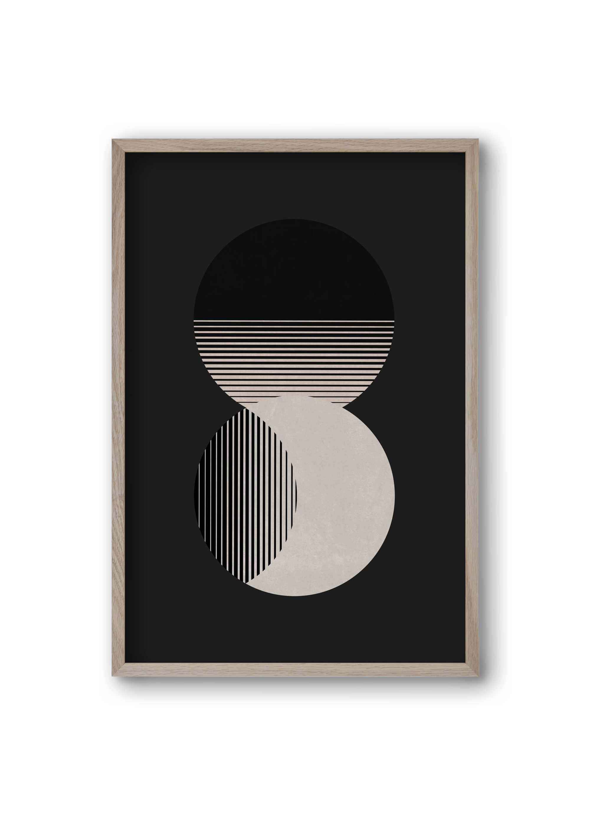 Circle Sun & Moon BW, 20x30 cm (20x30 cm), Tölgy keret