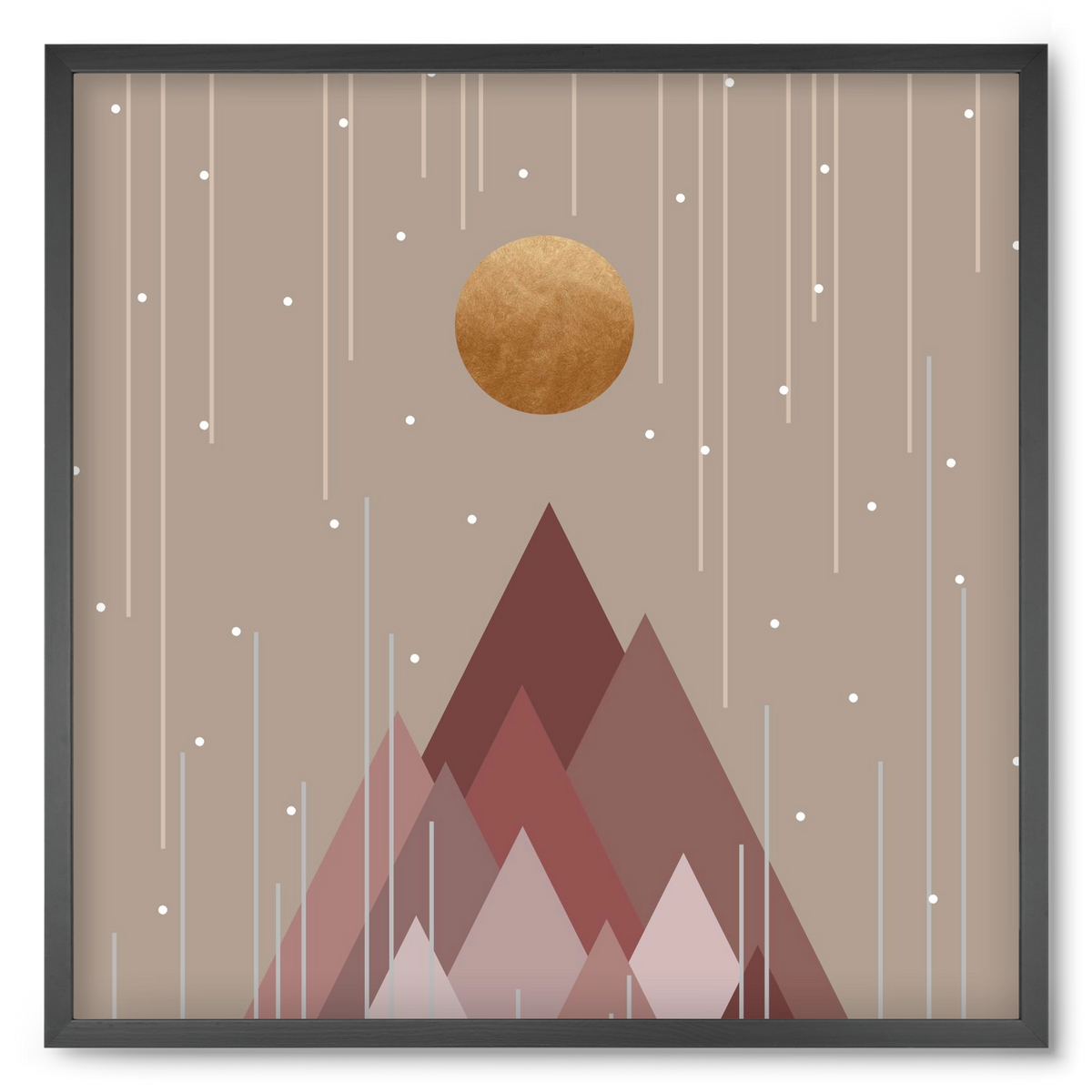 Sun & Mountains Coral Pink, 50x50 cm (50x50 cm), Fekete keret