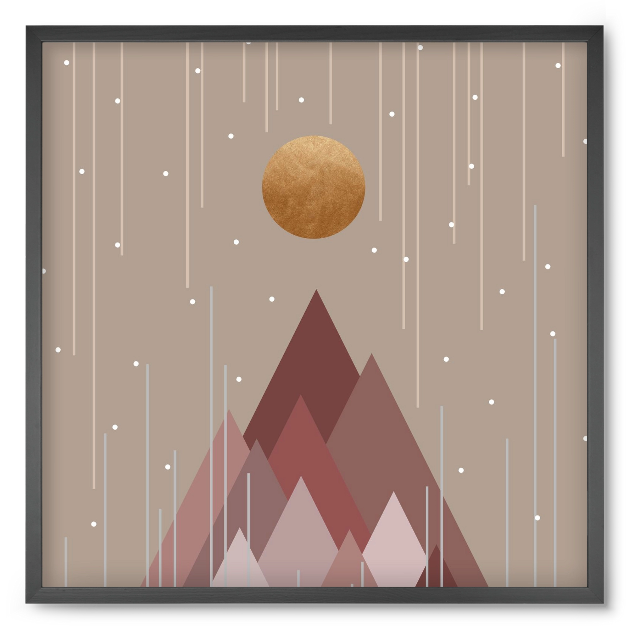 Sun & Mountains Coral Pink, 50x50 cm (50x50 cm), Fekete keret