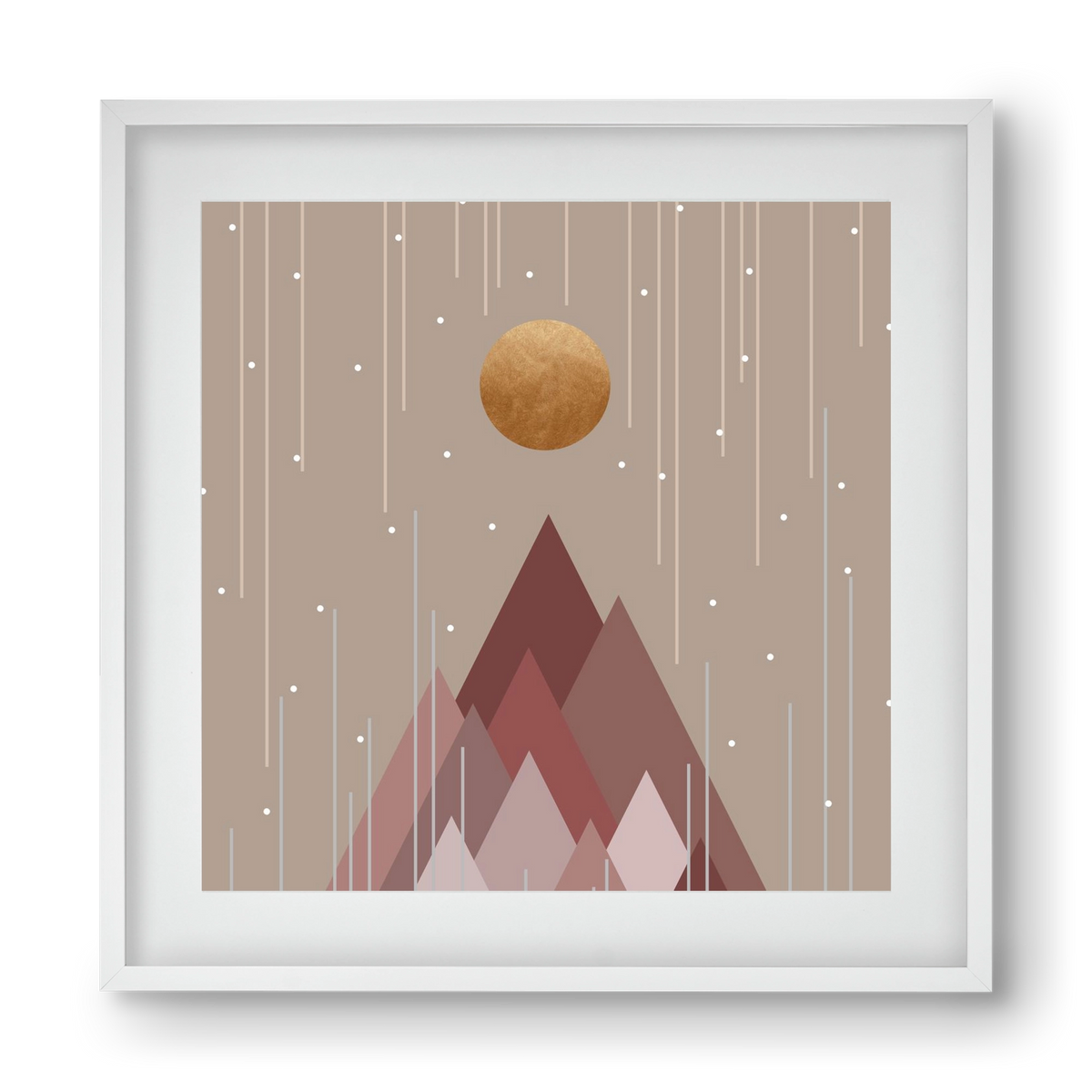 Sun & Mountains Coral Pink, 40x40 cm (30x30 cm), Fehér keret, paszpartuval