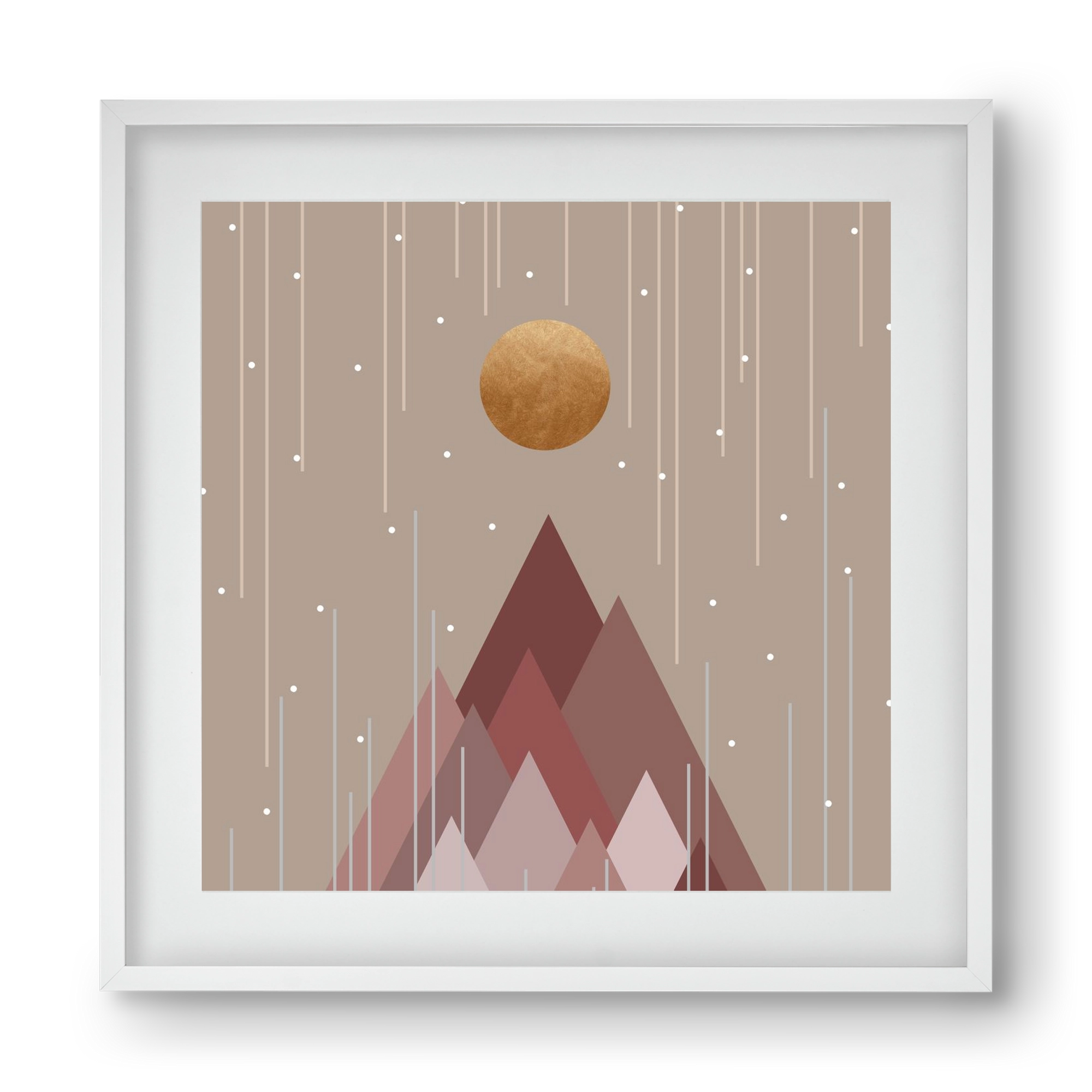 Sun & Mountains Coral Pink, 40x40 cm (30x30 cm), Fehér keret, paszpartuval