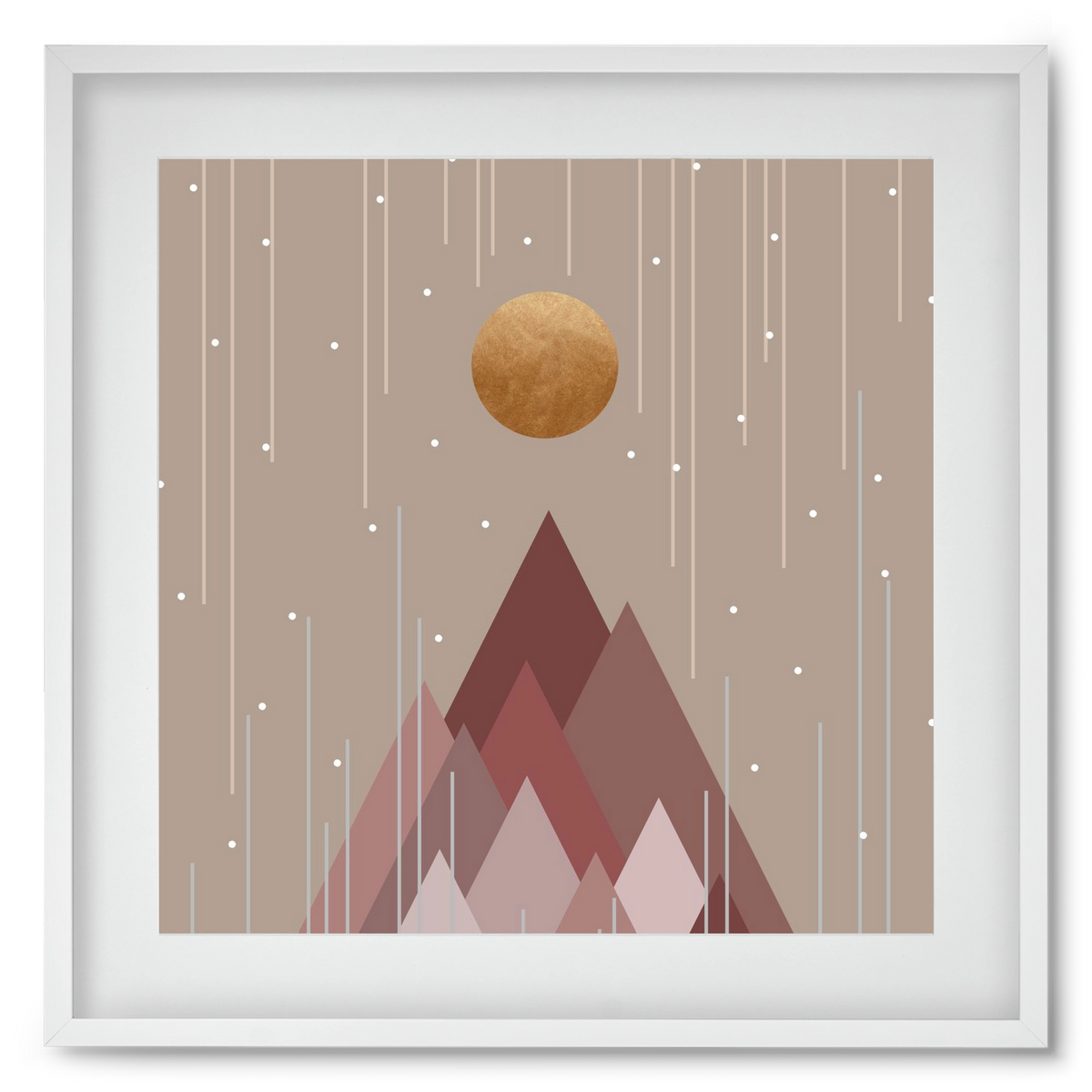 Sun & Mountains Coral Pink, 50x50 cm (40x40 cm), Fehér keret, paszpartuval