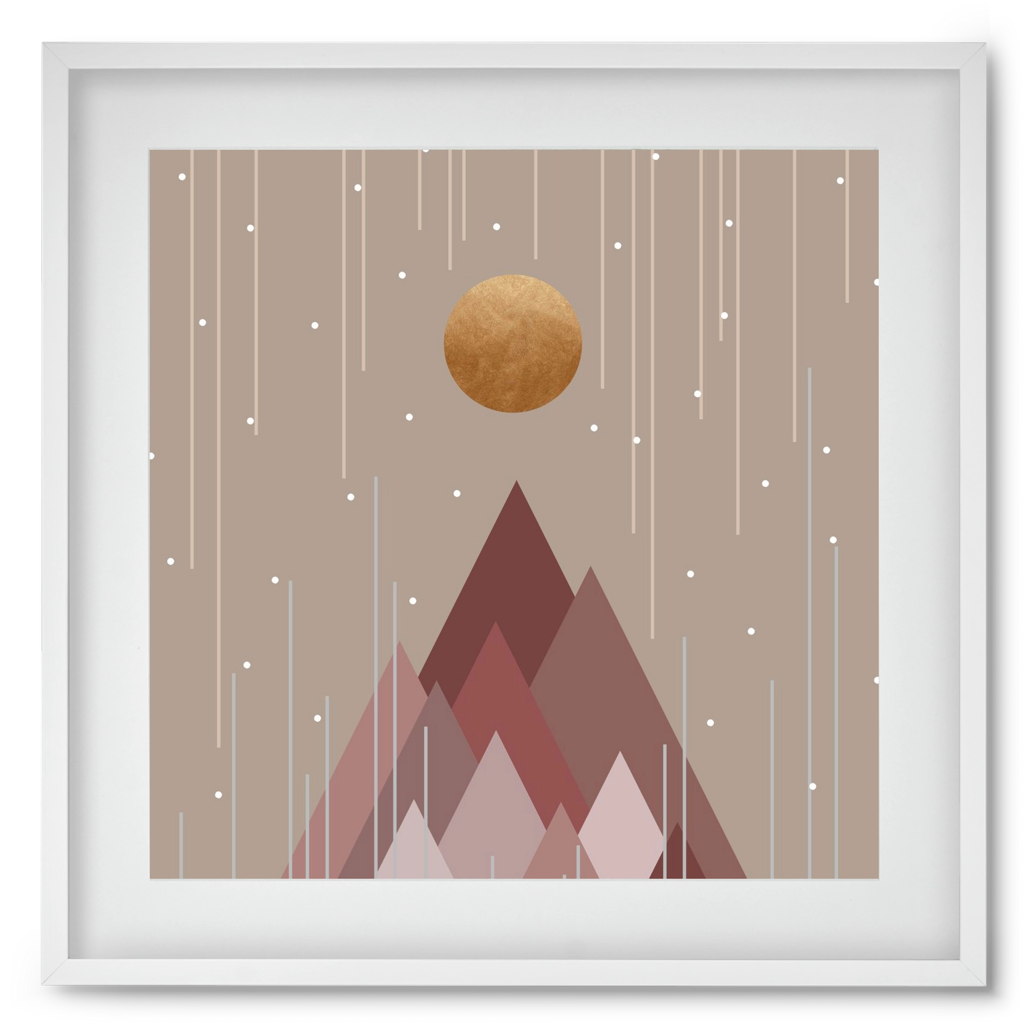 Sun & Mountains Coral Pink, 50x50 cm (40x40 cm), Fehér keret, paszpartuval