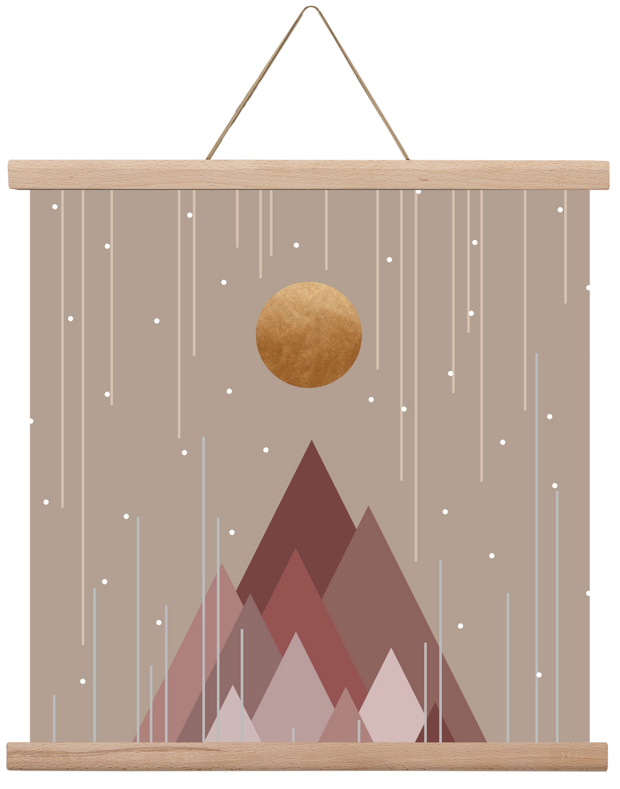 Sun & Mountains Coral Pink, 40x40 cm (40x40 cm), Tölgy akasztó