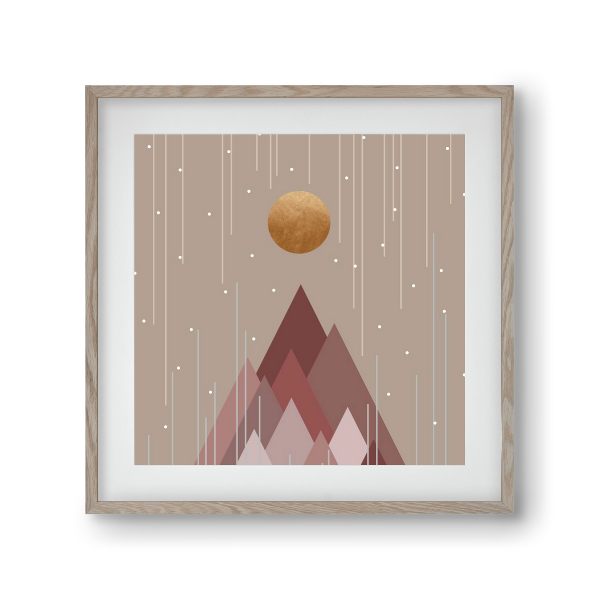 Sun & Mountains Coral Pink, 30x30 cm (20x20 cm), Tölgy keret, paszpartuval