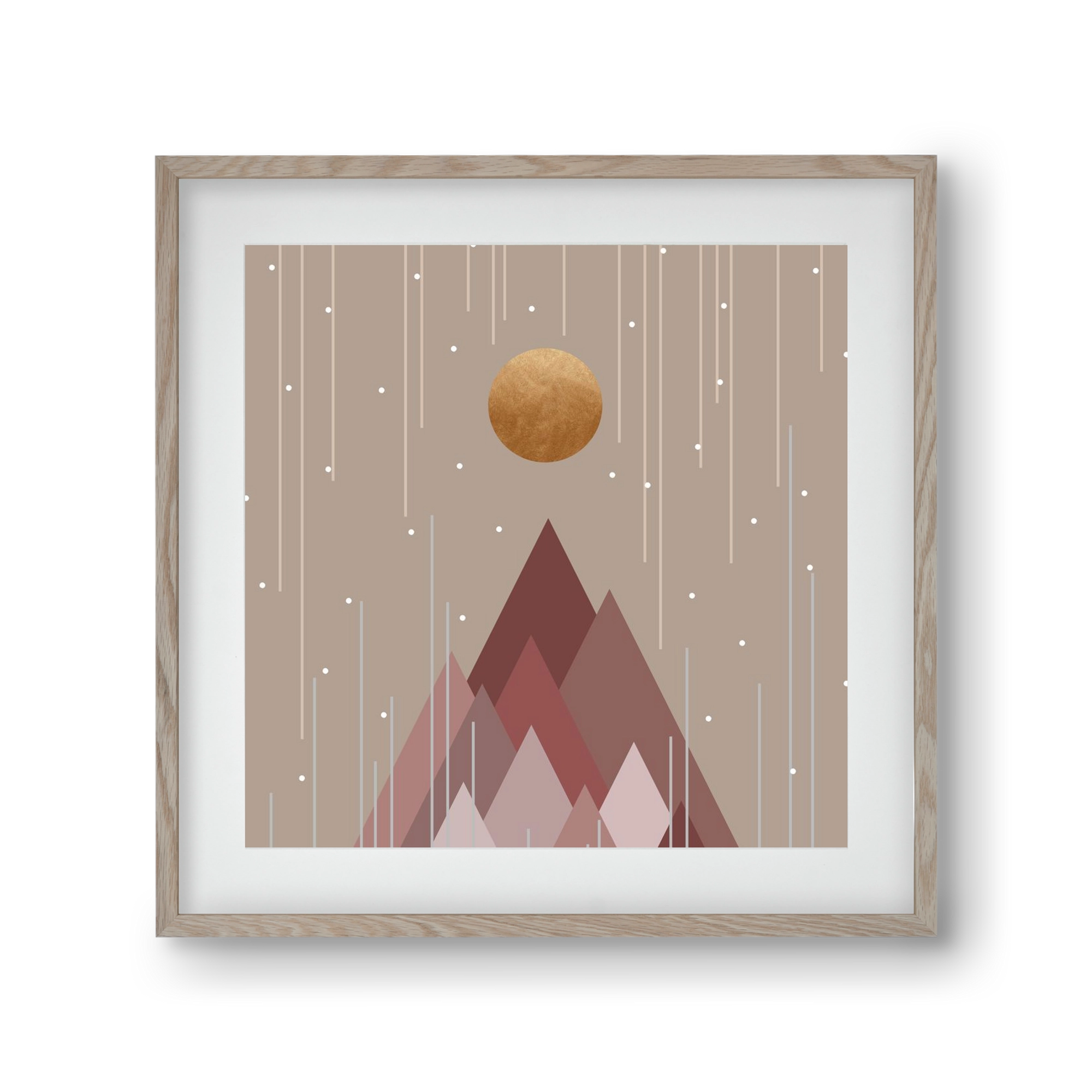 Sun & Mountains Coral Pink, 30x30 cm (20x20 cm), Tölgy keret, paszpartuval