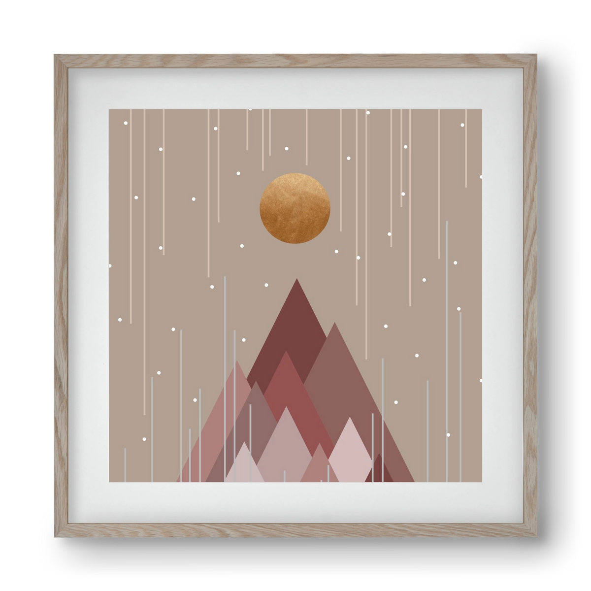 Sun & Mountains Coral Pink, 40x40 cm (30x30 cm), Tölgy keret, paszpartuval