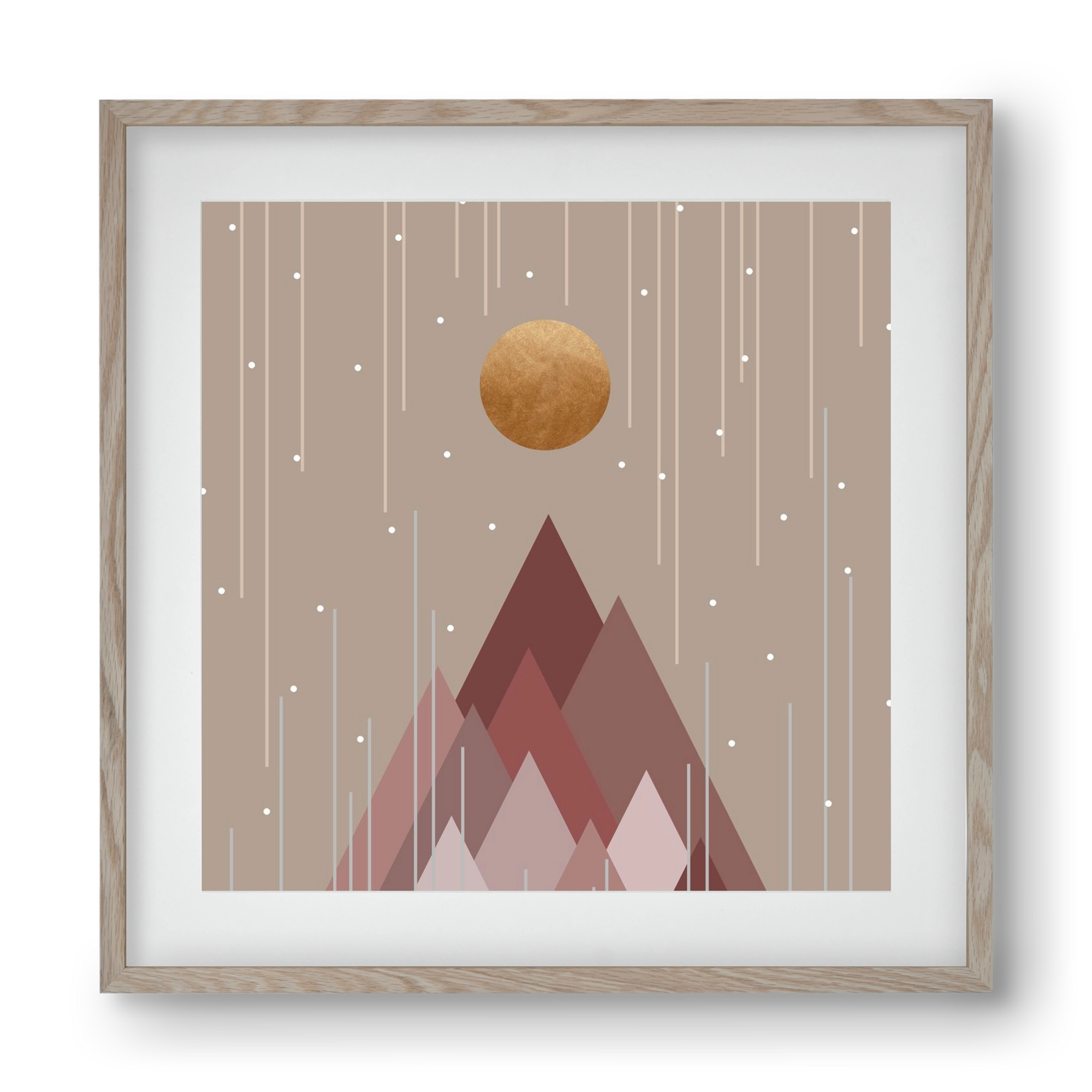 Sun & Mountains Coral Pink, 40x40 cm (30x30 cm), Tölgy keret, paszpartuval