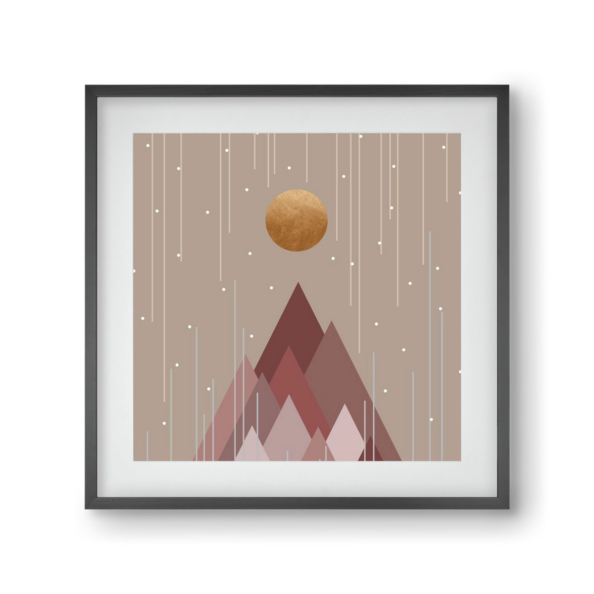 Sun & Mountains Coral Pink, 30x30 cm (20x20 cm), Fekete keret, paszpartuval