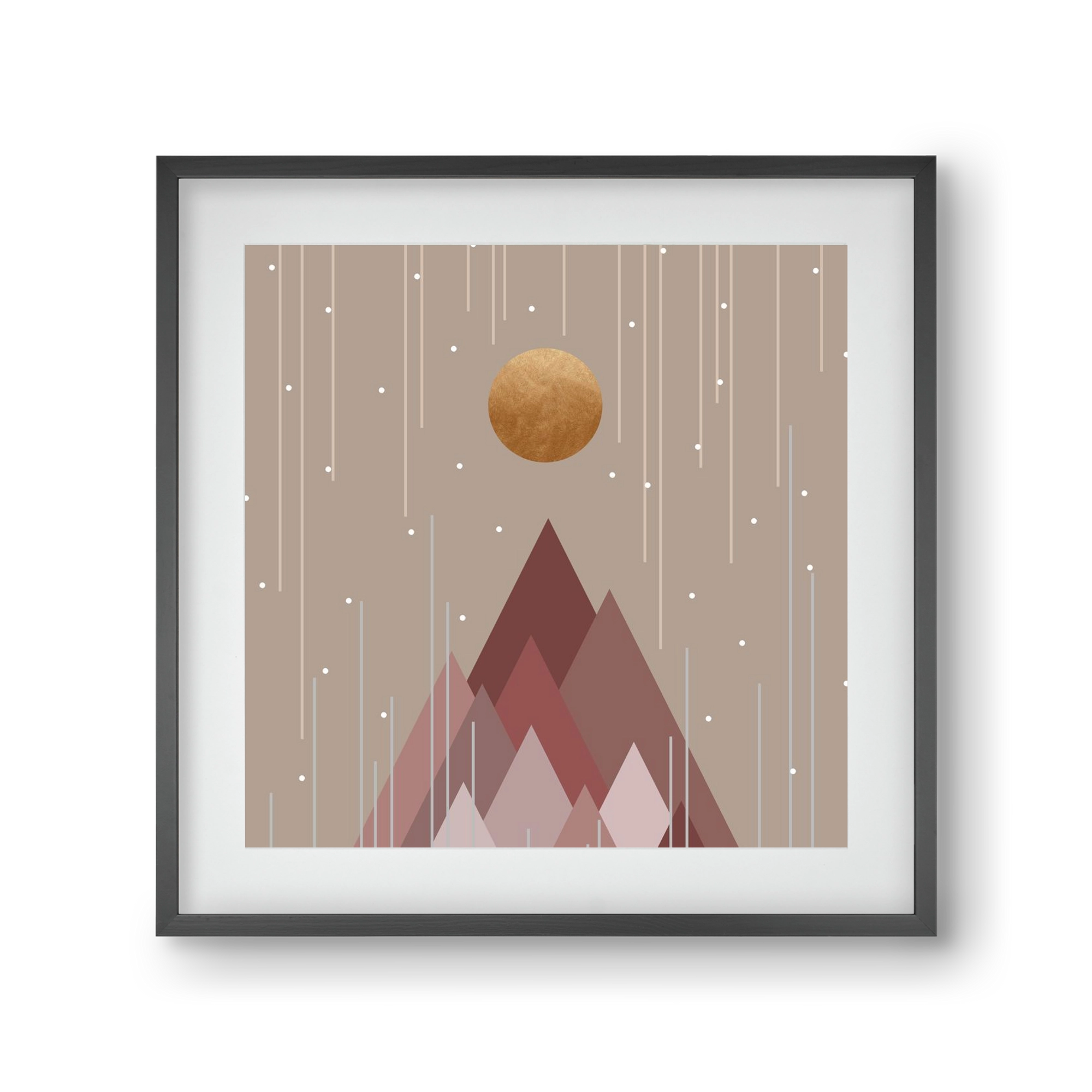 Sun & Mountains Coral Pink, 30x30 cm (20x20 cm), Fekete keret, paszpartuval