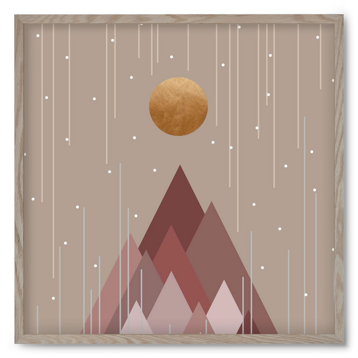 Sun & Mountains Coral Pink, 50x50 cm (50x50 cm), Tölgy keret