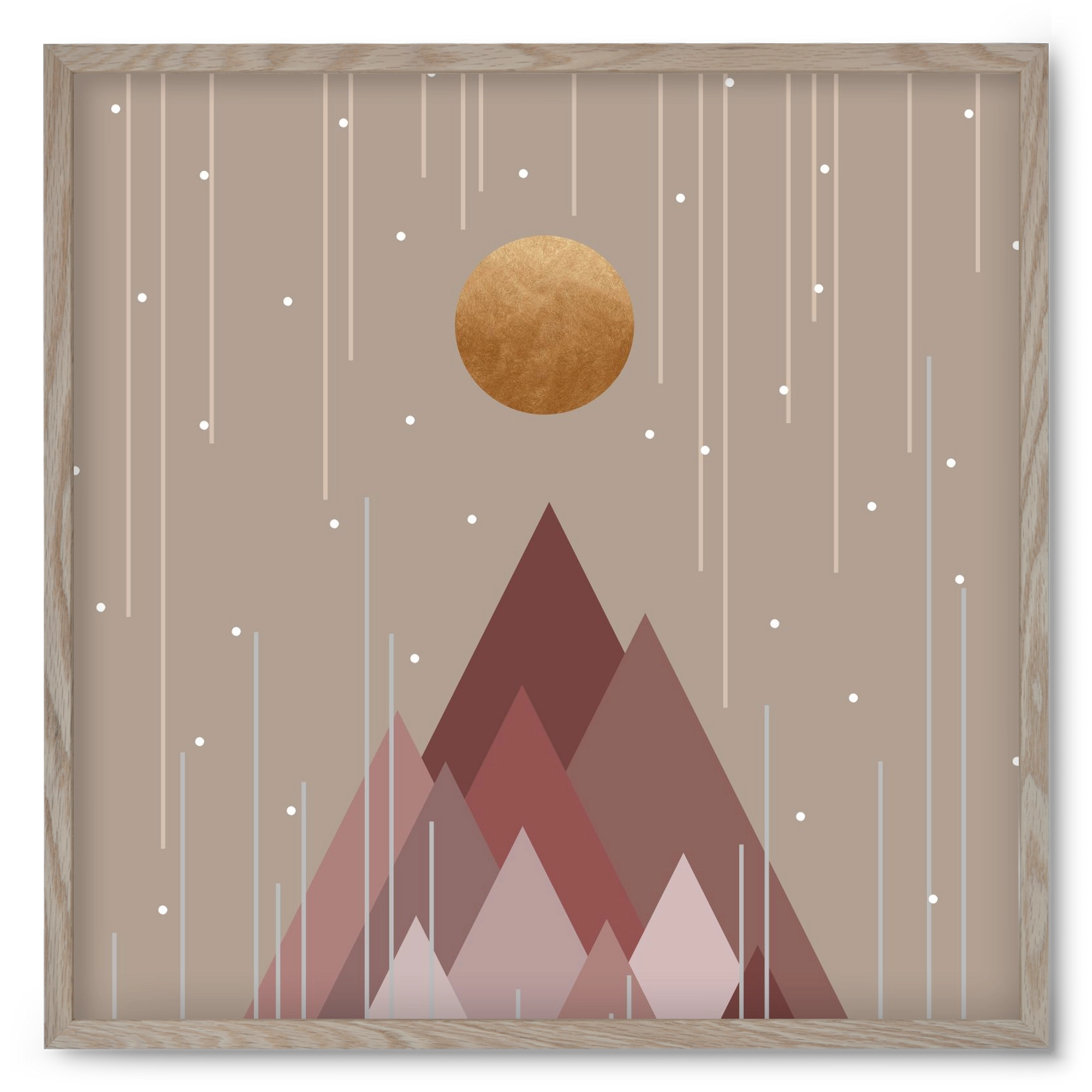 Sun & Mountains Coral Pink, 50x50 cm (50x50 cm), Tölgy keret