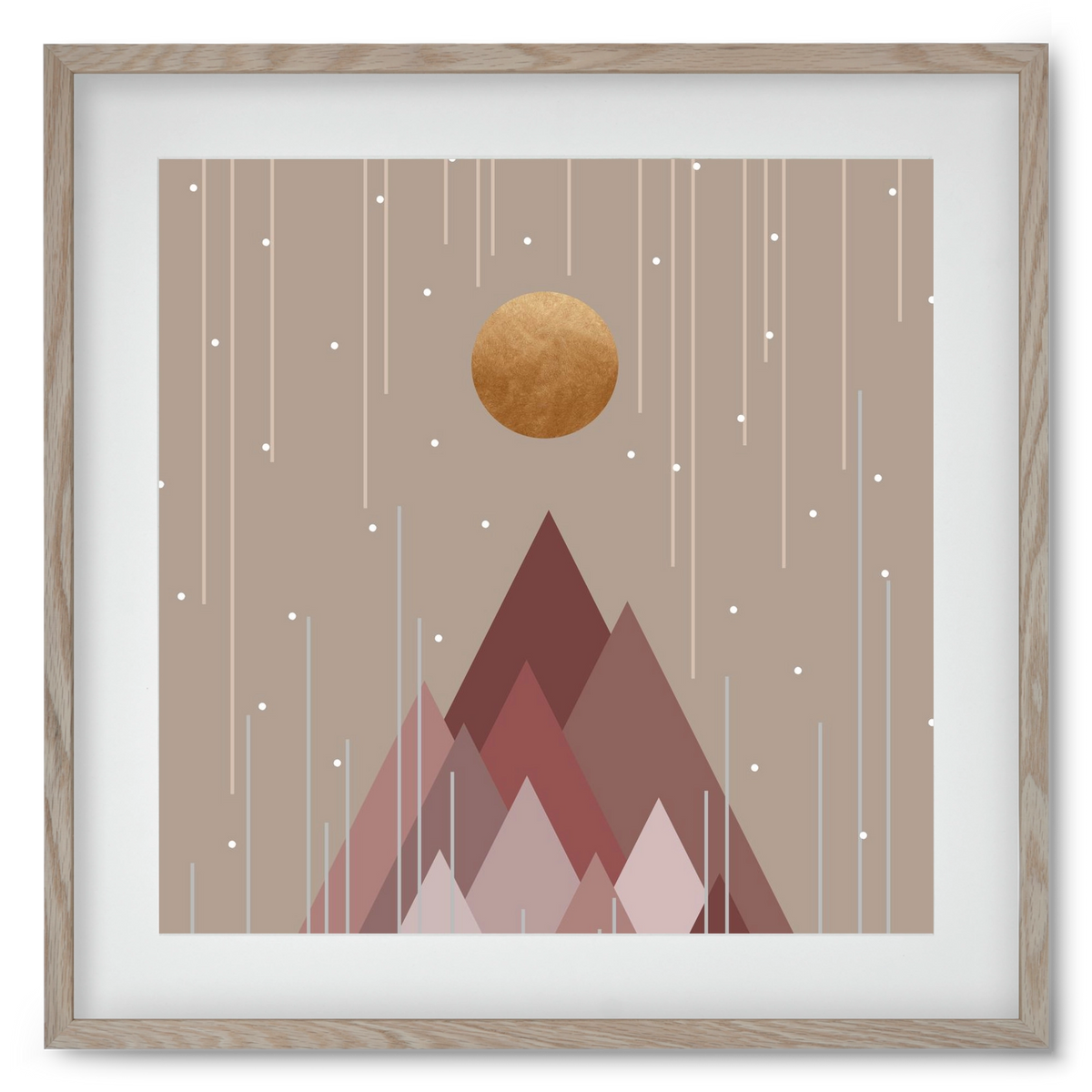 Sun & Mountains Coral Pink, 50x50 cm (40x40 cm), Tölgy keret, paszpartuval