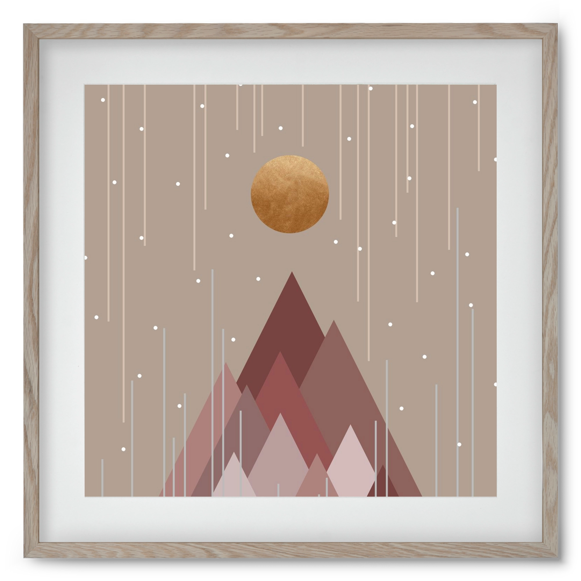 Sun & Mountains Coral Pink, 50x50 cm (40x40 cm), Tölgy keret, paszpartuval