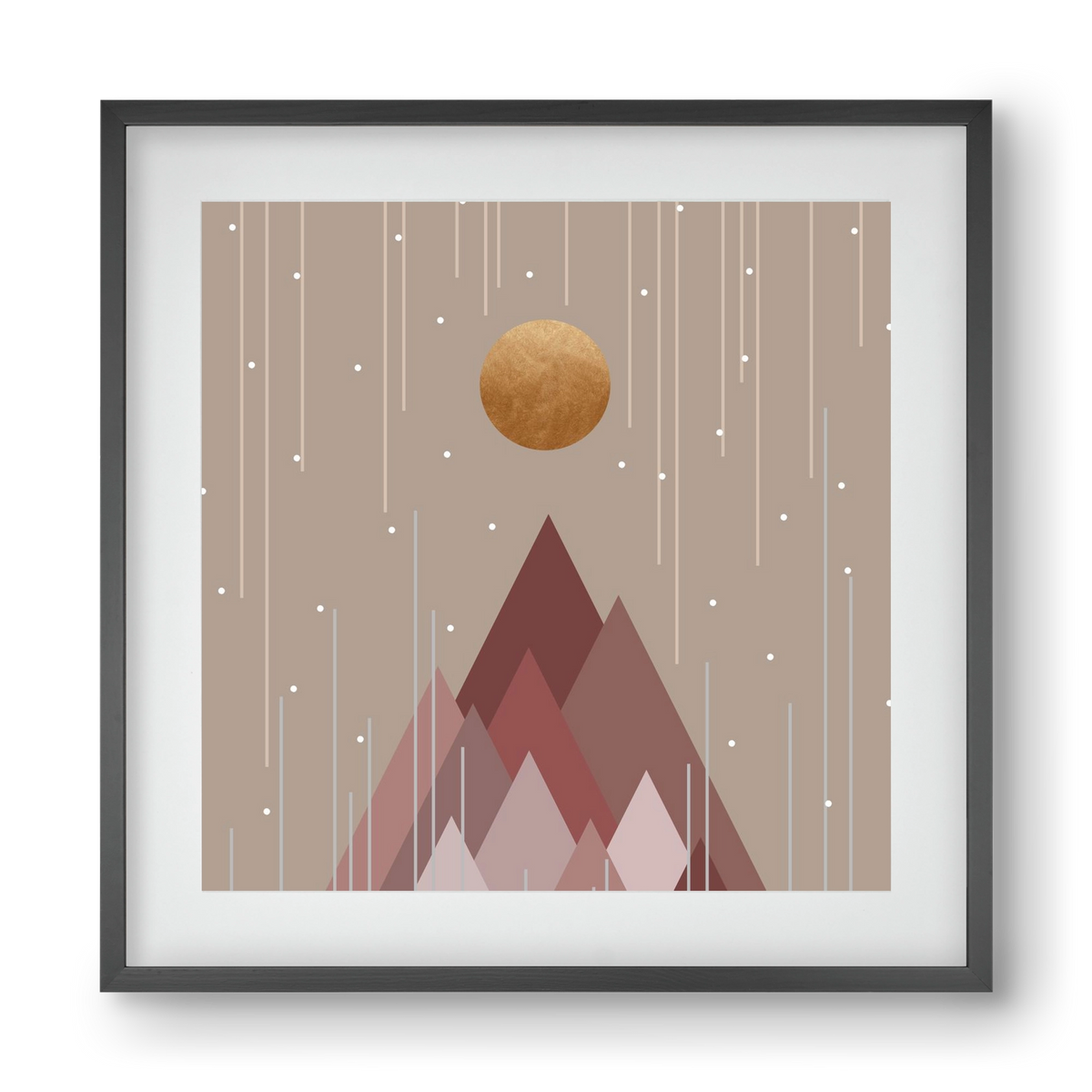 Sun & Mountains Coral Pink, 40x40 cm (30x30 cm), Fekete keret, paszpartuval