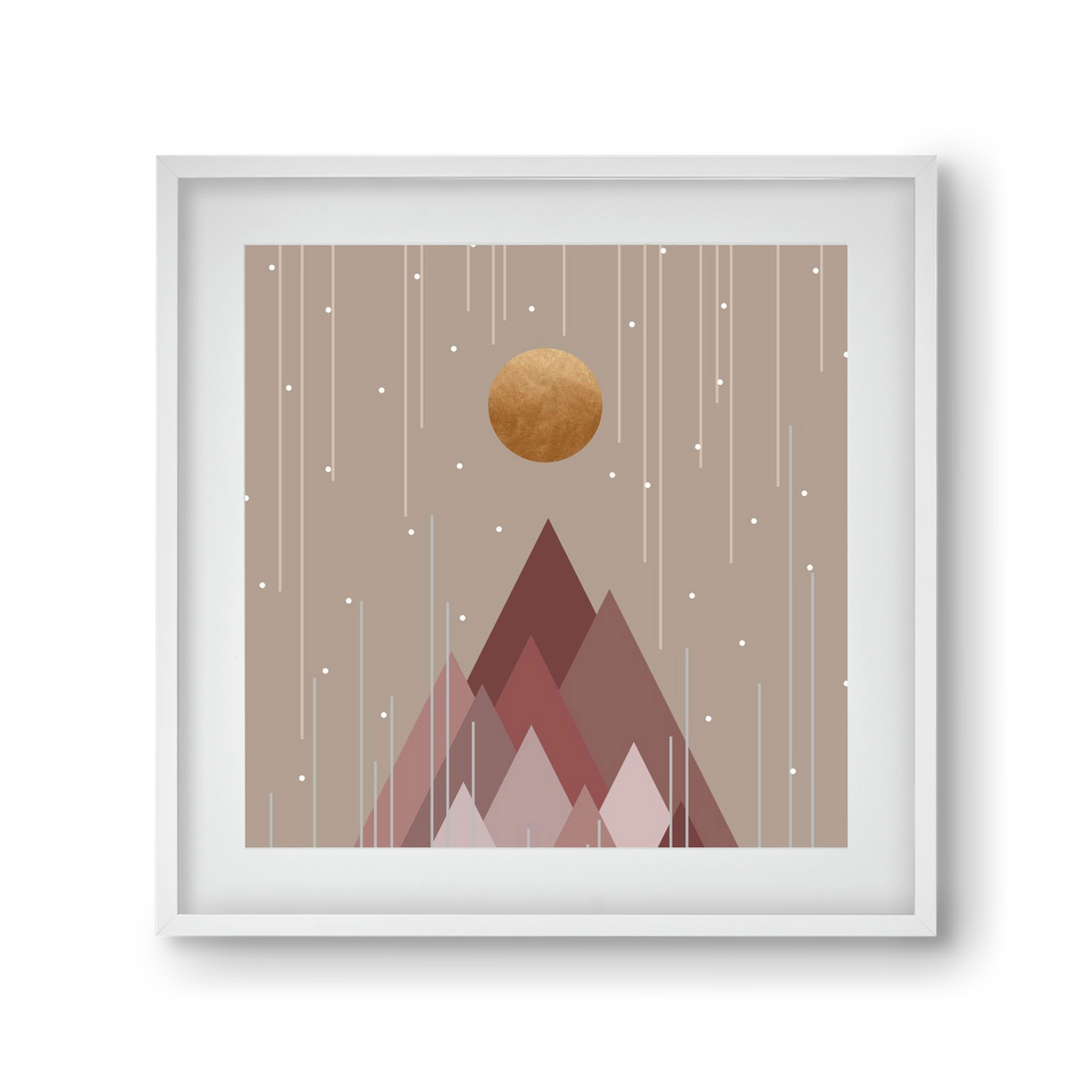 Sun & Mountains Coral Pink, 30x30 cm (20x20 cm), Fehér keret, paszpartuval