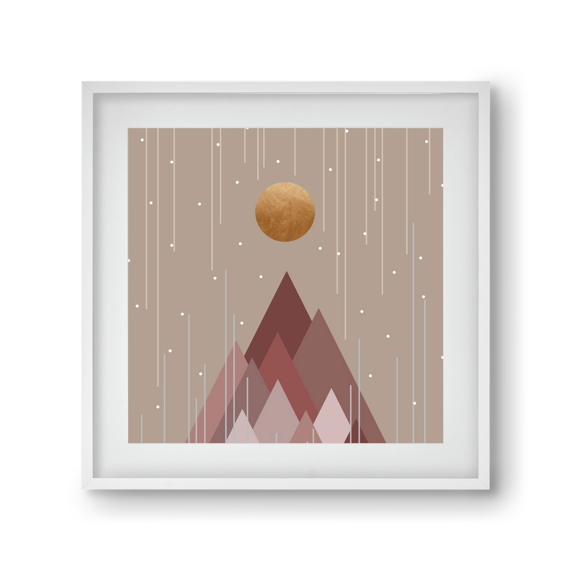 Sun & Mountains Coral Pink, 30x30 cm (20x20 cm), Fehér keret, paszpartuval