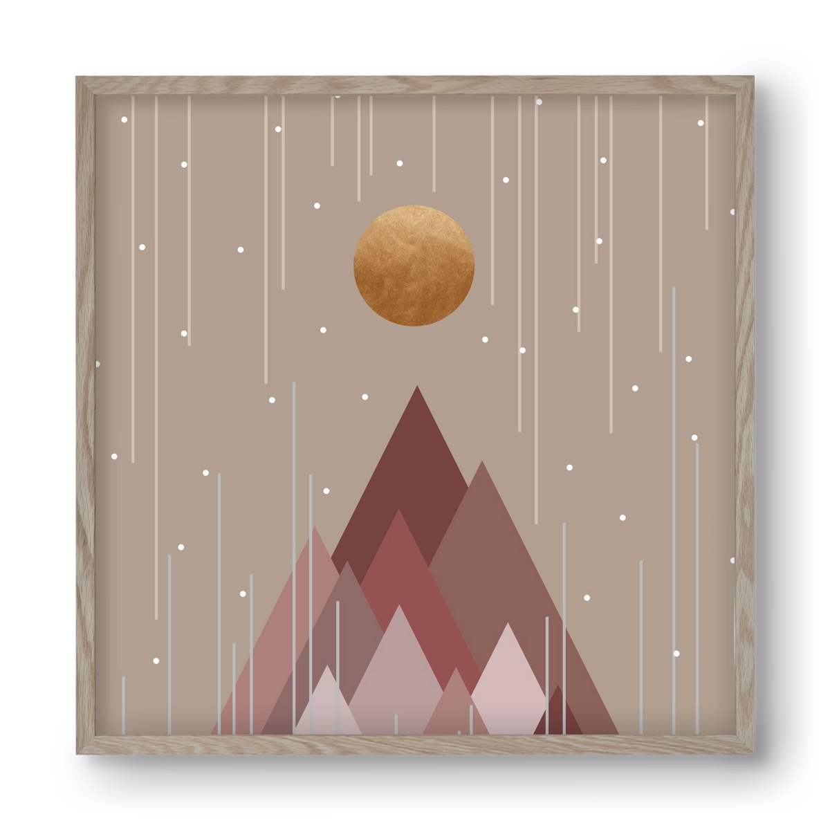 Sun & Mountains Coral Pink, 40x40 cm (40x40 cm), Tölgy keret