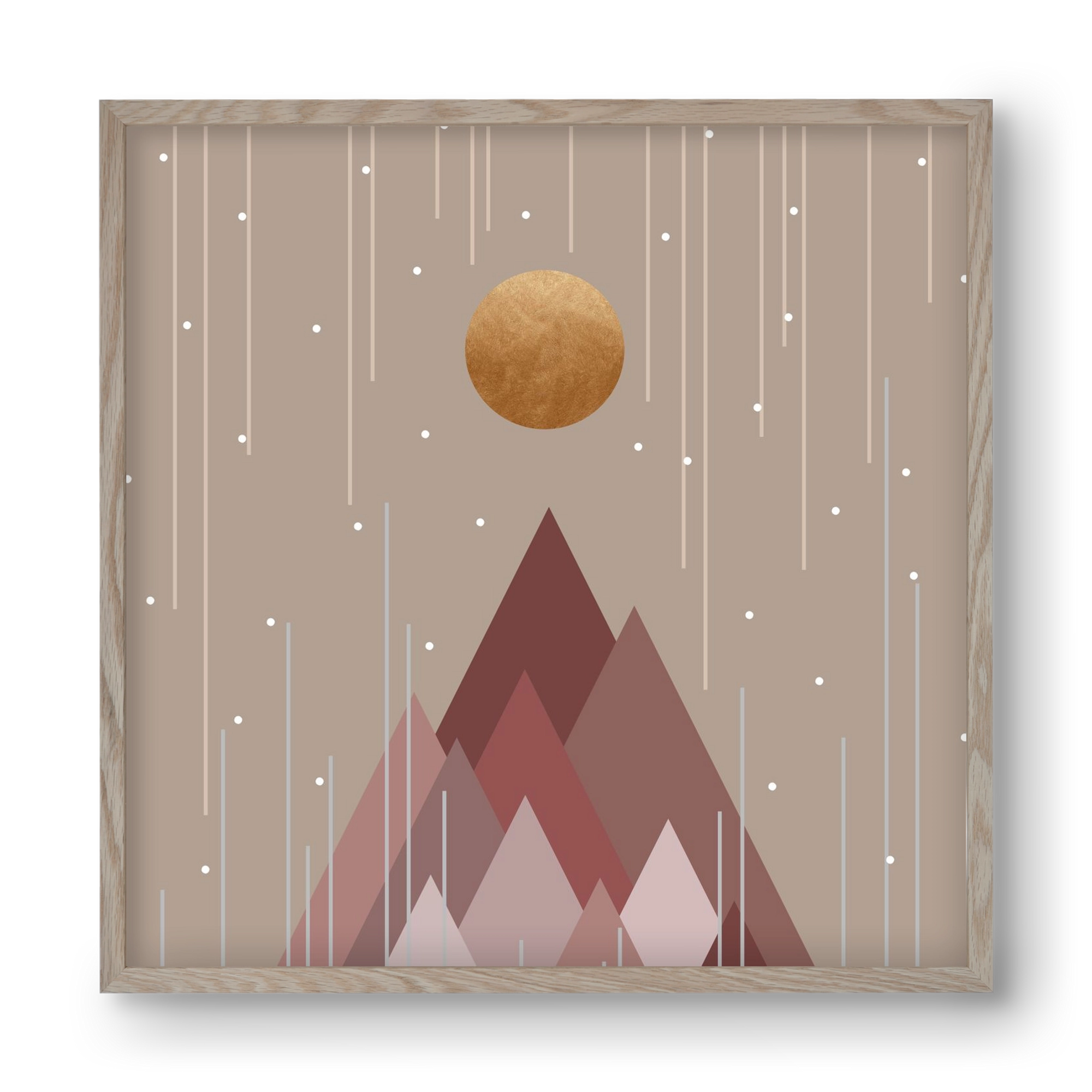 Sun & Mountains Coral Pink, 40x40 cm (40x40 cm), Tölgy keret