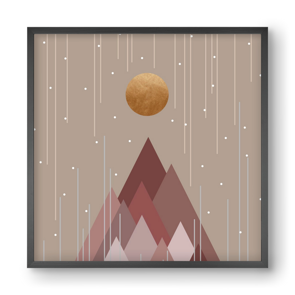 Sun & Mountains Coral Pink, 40x40 cm (40x40 cm), Fekete keret