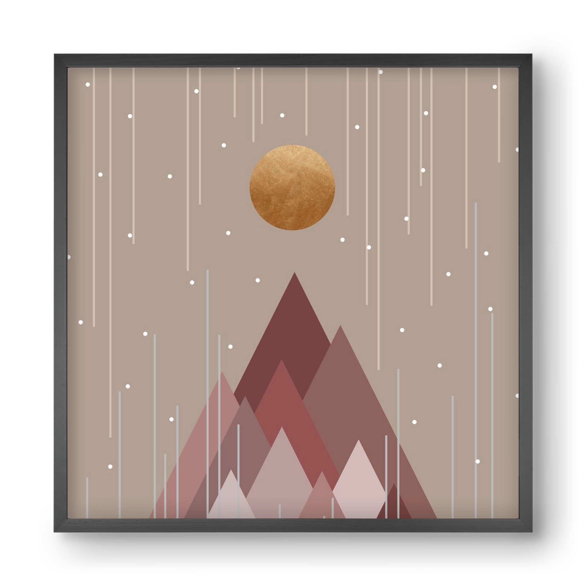 Sun & Mountains Coral Pink, 40x40 cm (40x40 cm), Fekete keret