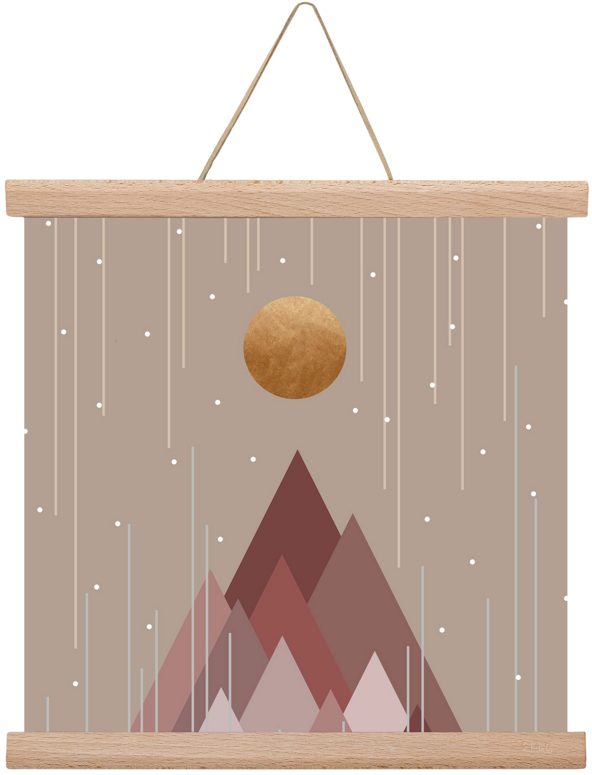 Sun & Mountains Coral Pink, 30x30 cm (30x30 cm), Tölgy akasztó