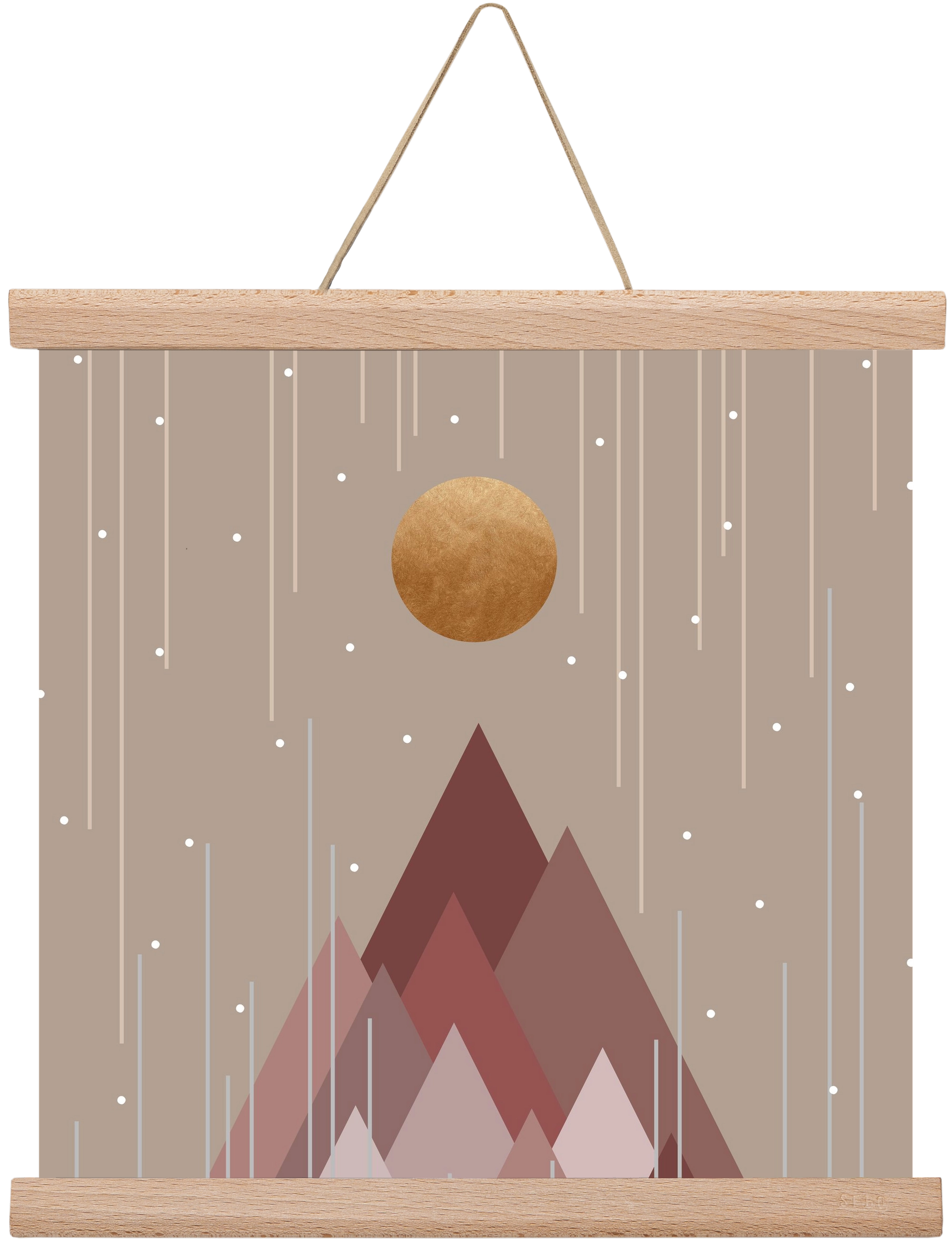 Sun & Mountains Coral Pink, 30x30 cm (30x30 cm), Tölgy akasztó