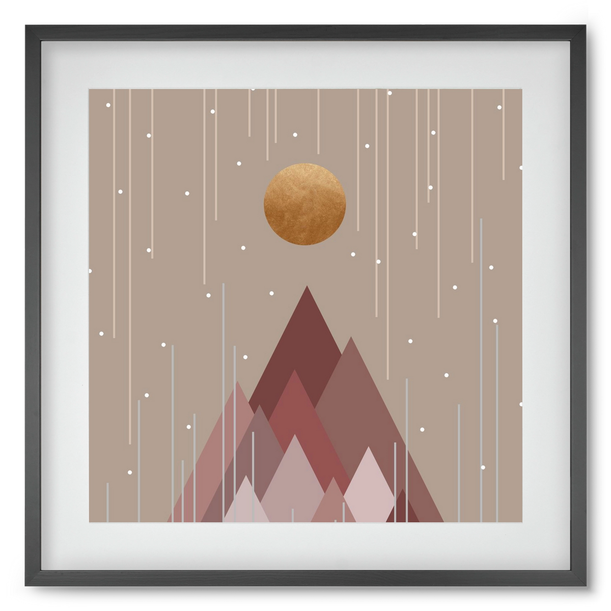 Sun & Mountains Coral Pink, 50x50 cm (40x40 cm), Fekete keret, paszpartuval