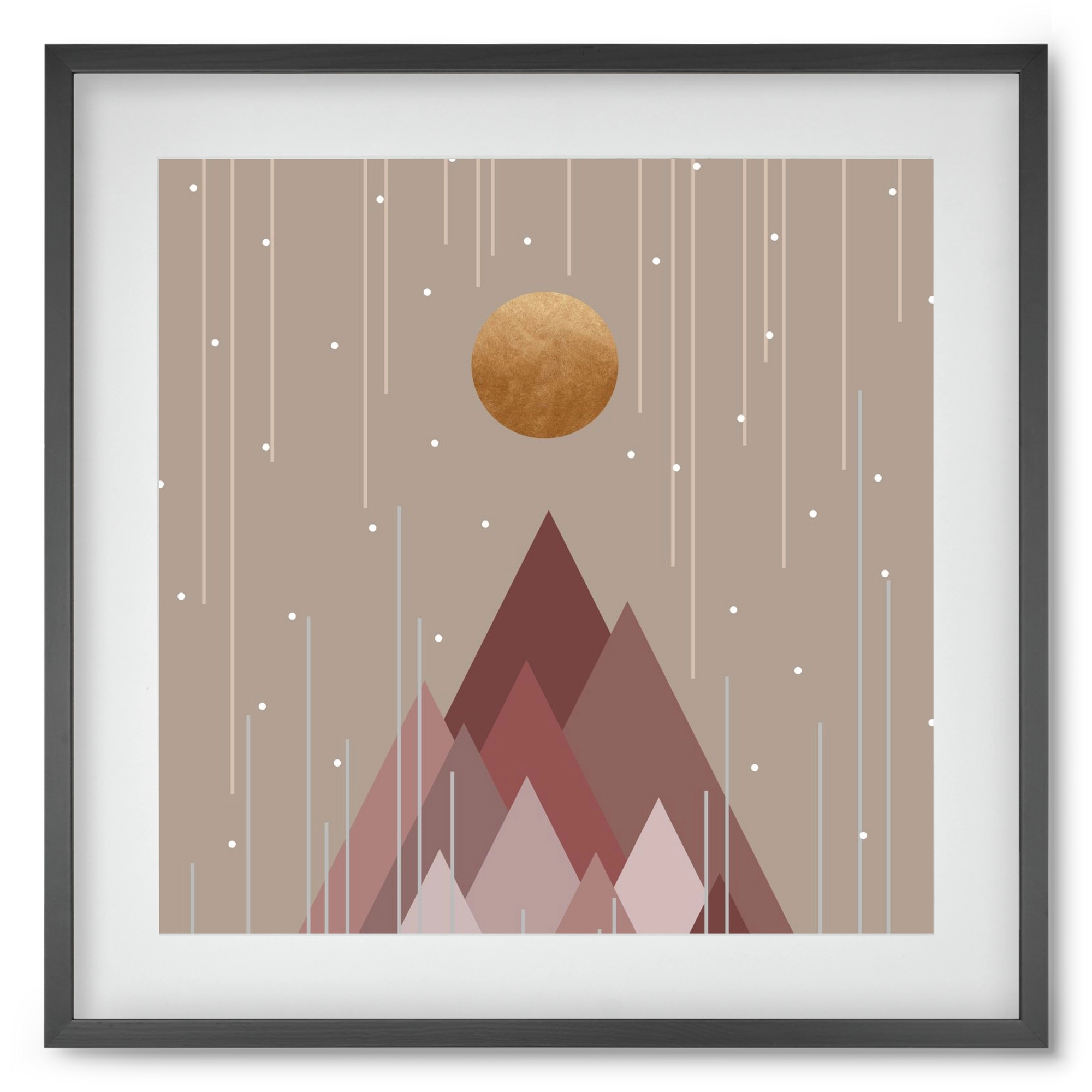 Sun & Mountains Coral Pink, 50x50 cm (40x40 cm), Fekete keret, paszpartuval