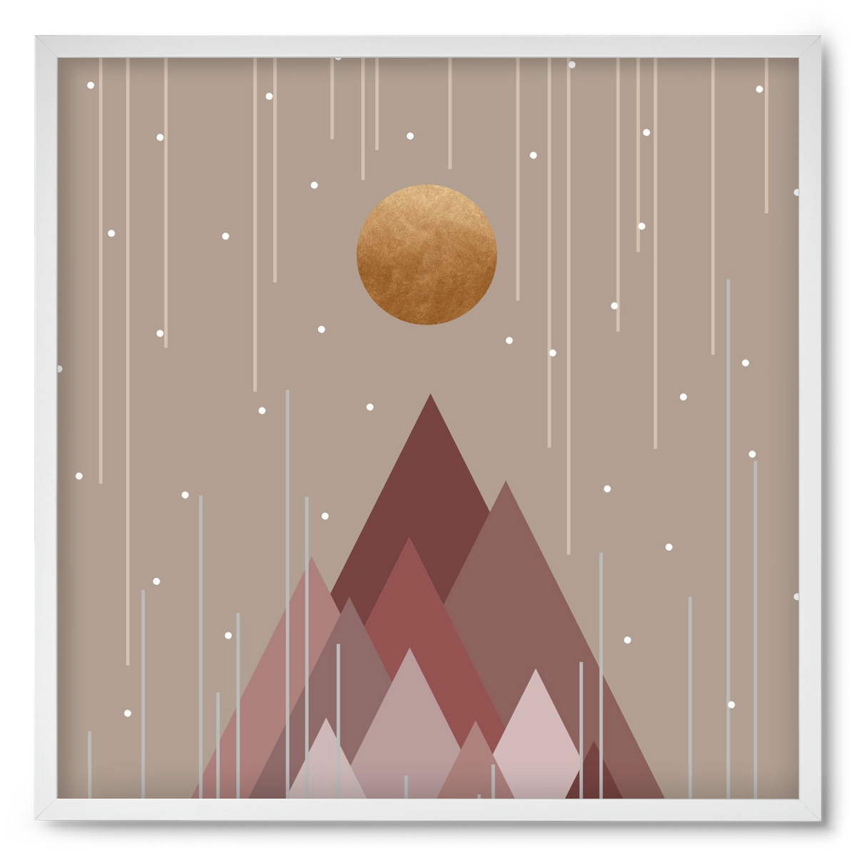 Sun & Mountains Coral Pink, 50x50 cm (50x50 cm), Fehér keret