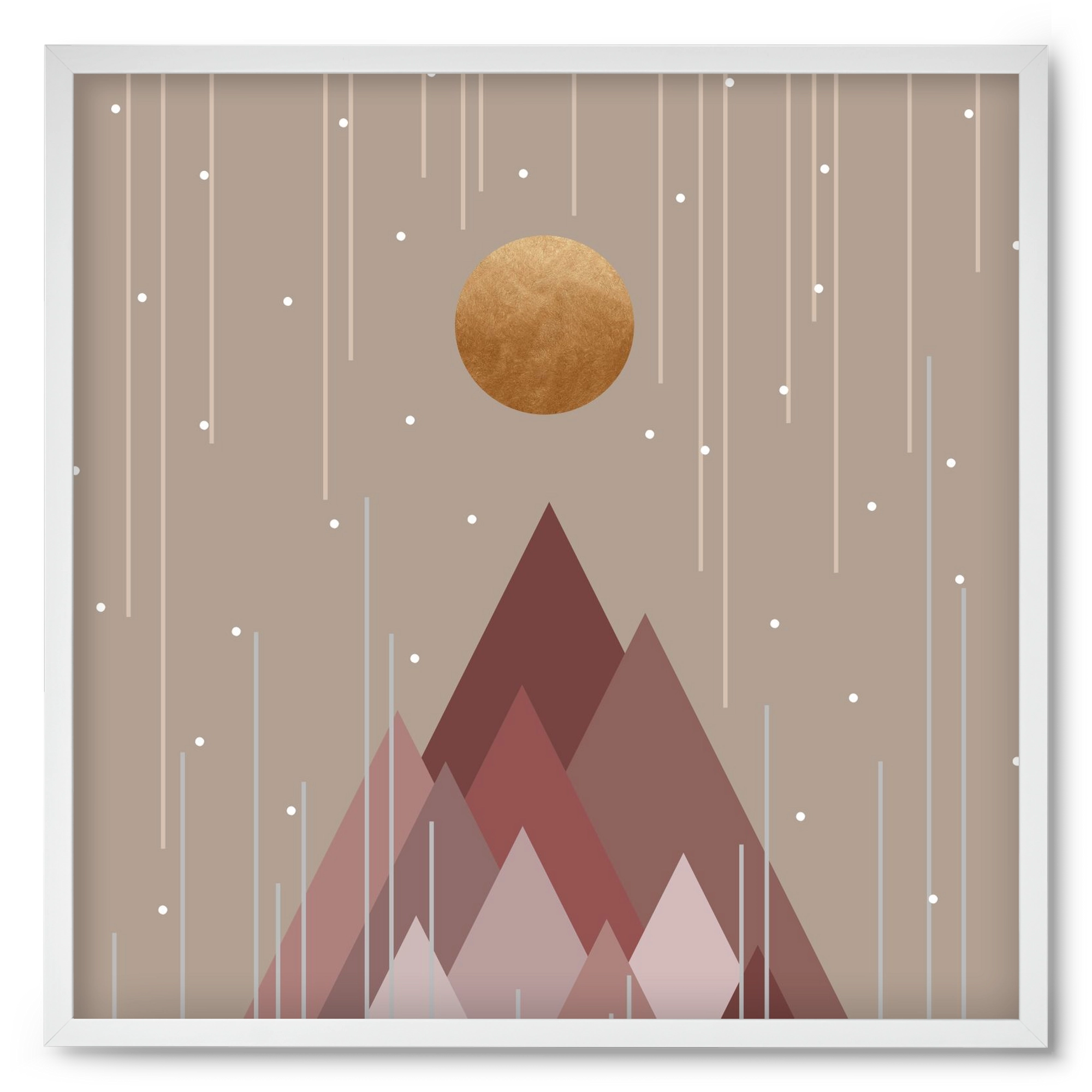 Sun & Mountains Coral Pink, 50x50 cm (50x50 cm), Fehér keret