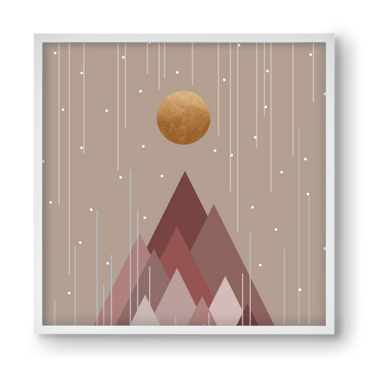 Sun & Mountains Coral Pink, 40x40 cm (40x40 cm), Fehér keret