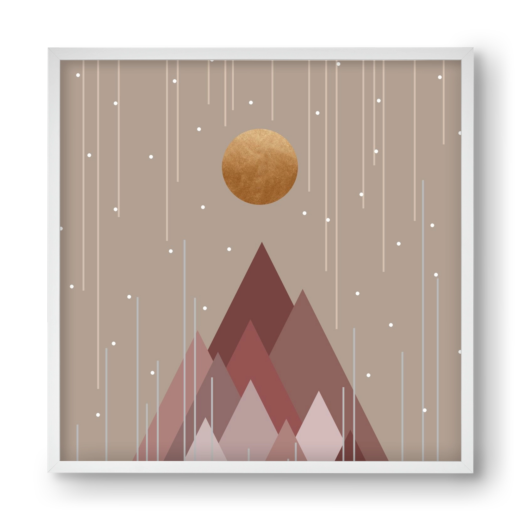 Sun & Mountains Coral Pink, 40x40 cm (40x40 cm), Fehér keret