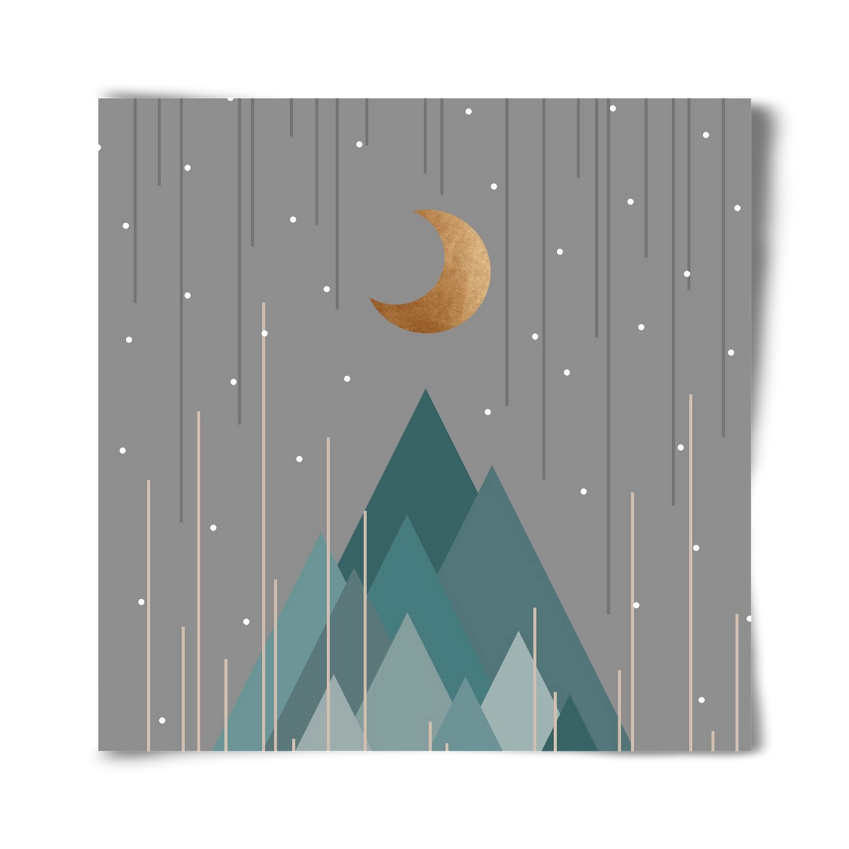 Moon & Mountains Mint Green , 40x40 cm, Keret nélkül
