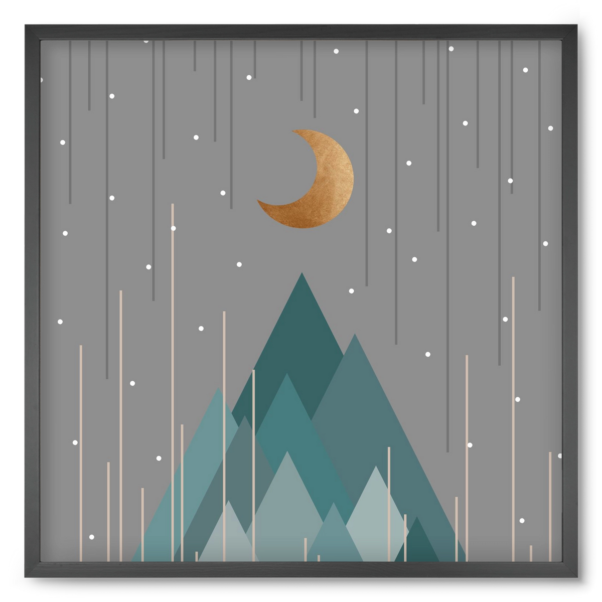 Moon & Mountains Mint Green , 50x50 cm (50x50 cm), Fekete keret