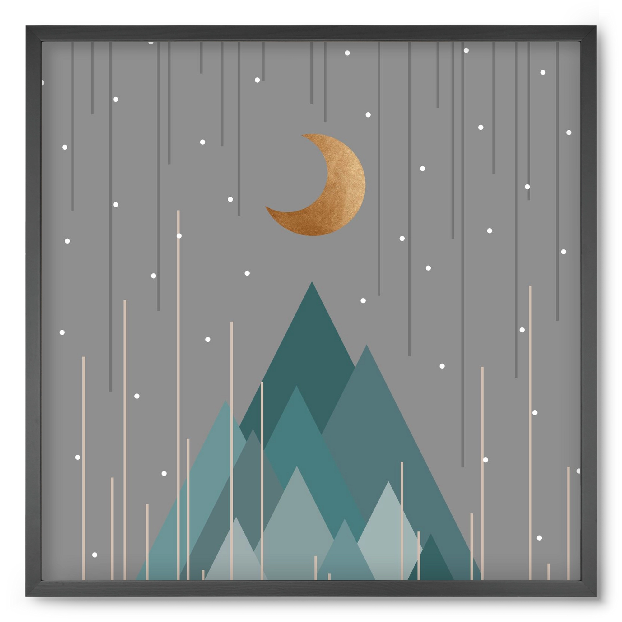 Moon & Mountains Mint Green , 50x50 cm (50x50 cm), Fekete keret